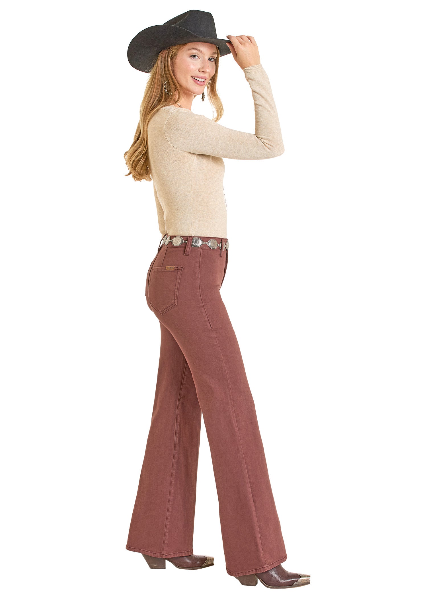 ROCK&ROLL WOMWNS BARGAIN BUTTON BELL WINE JEANS-BW8PD07186