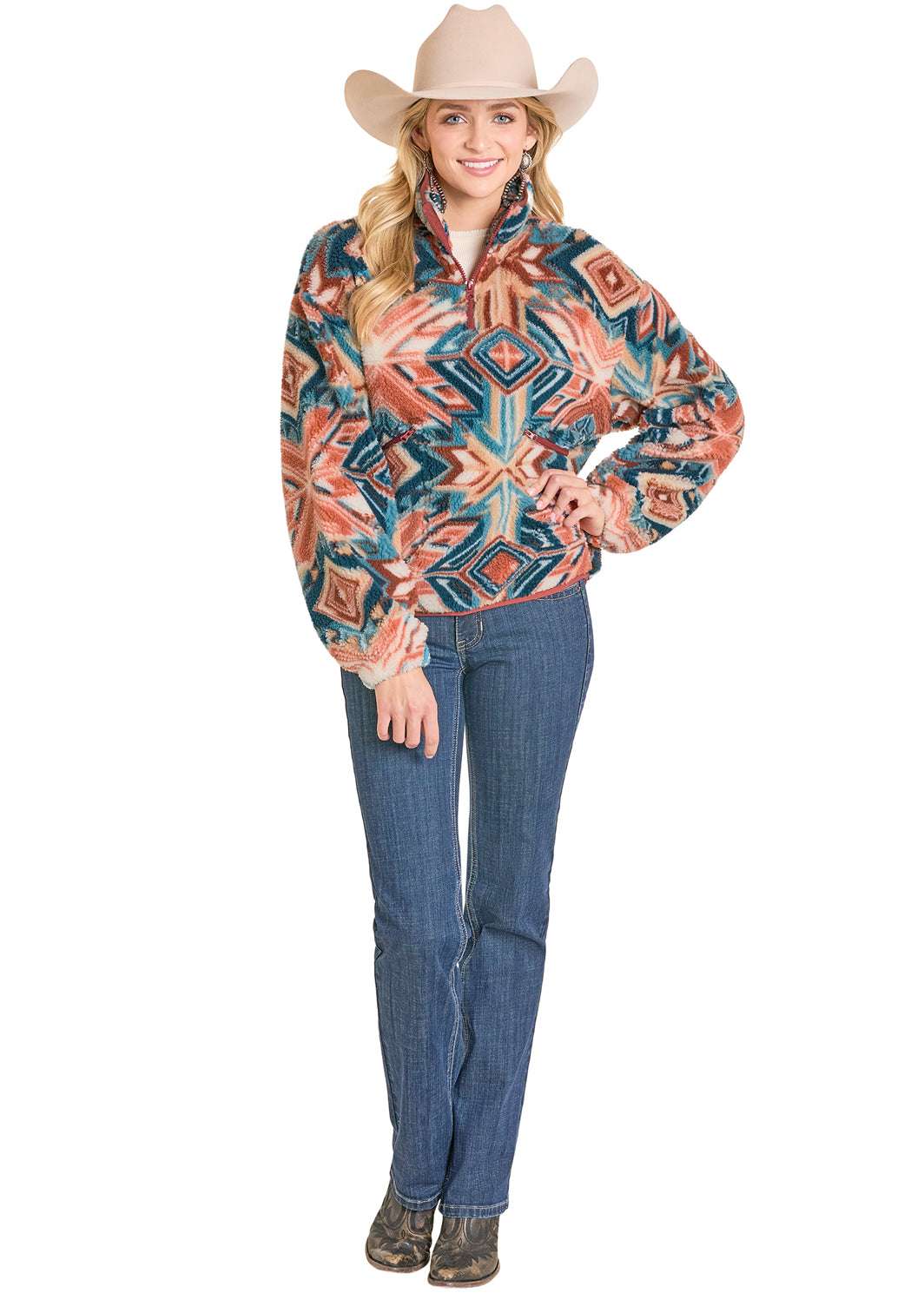 ROCK&ROLL AZTEC SHERPA 1/4 ZIP-BW91C07752 Laherradurawwnc.com