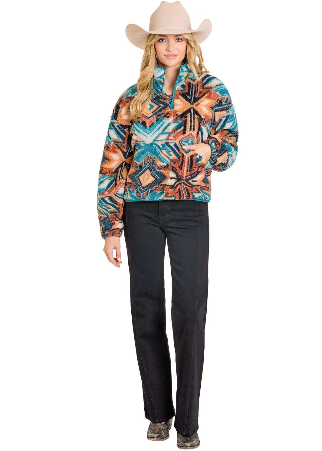 ROCK&ROLL AZTEC SHERPA 1/4 ZIP-BW91C07752 Laherradurawwnc.com