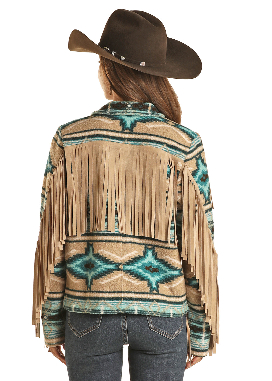 ROCK&ROLL WOMEN TURQUOISE TEDDY BERBER JACKET FRINGE BW92C01938