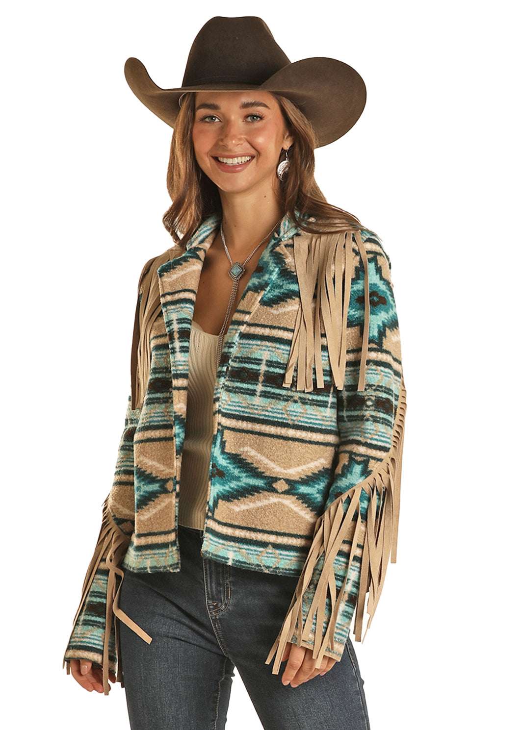 ROCK&ROLL WOMEN TURQUOISE TEDDY BERBER JACKET FRINGE BW92C01938 Laherradurawwnc.com