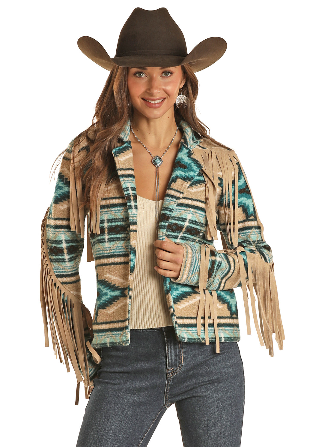 ROCK&ROLL WOMEN TURQUOISE TEDDY BERBER JACKET FRINGE BW92C01938