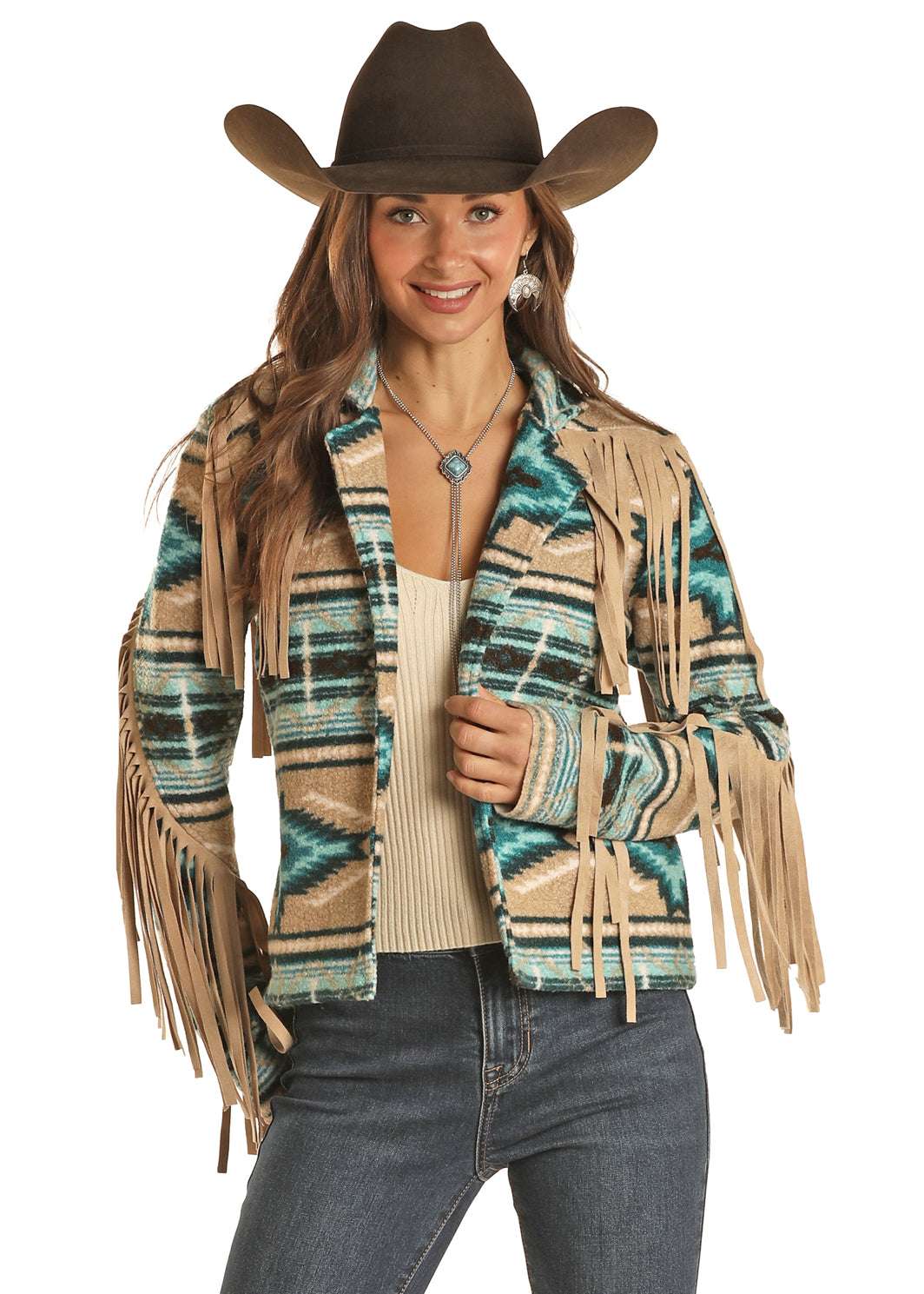 ROCK&ROLL WOMEN TURQUOISE TEDDY BERBER JACKET FRINGE BW92C01938 Laherradurawwnc.com