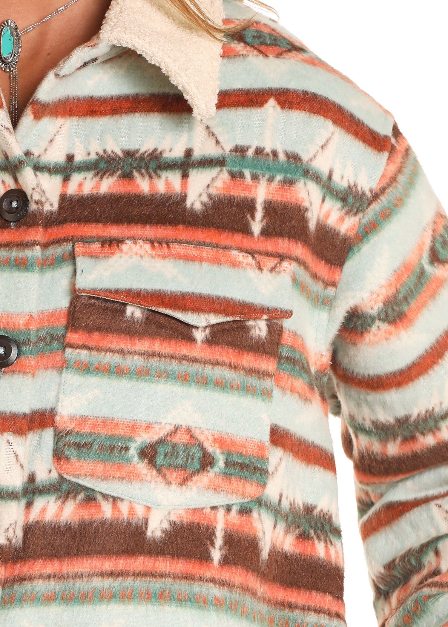 Rock&Roll Womens Aztec Button Up Jacket Orange/Teal BW92C04496