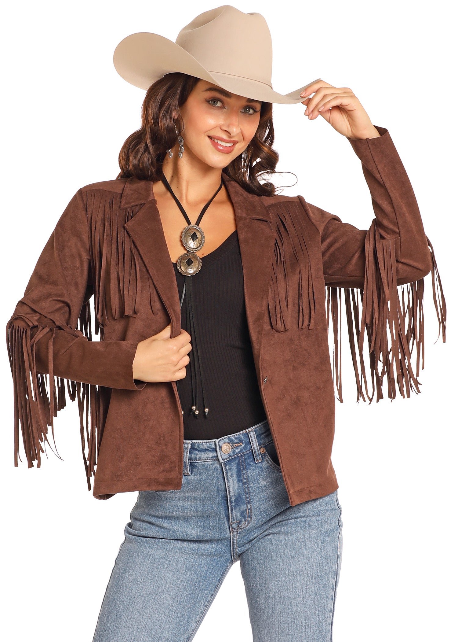 ROCK MICROSUEDE JACKET WITH FRINGE BROWN BW92C04506