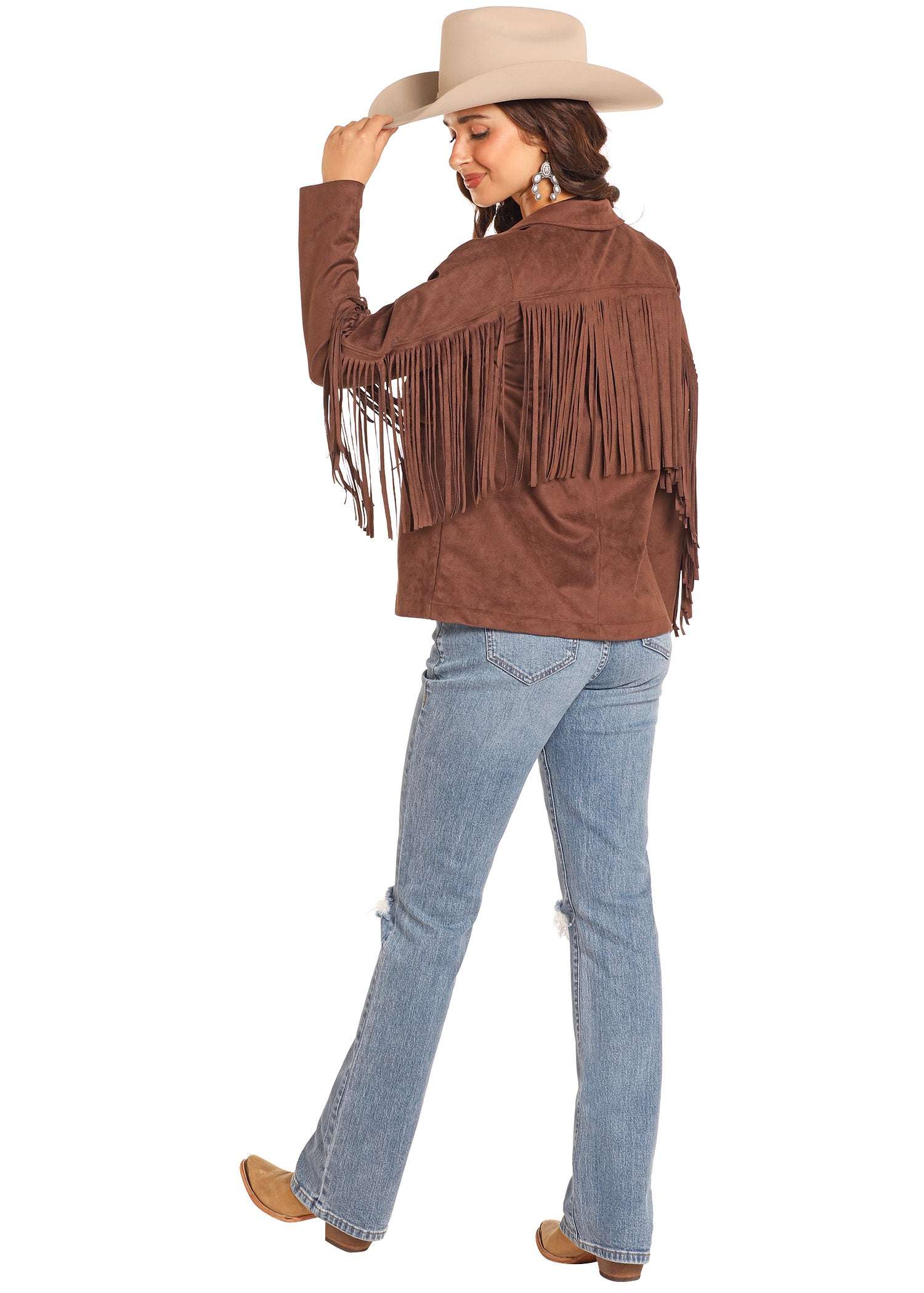ROCK MICROSUEDE JACKET WITH FRINGE BROWN BW92C04506 Laherradurawwnc.com