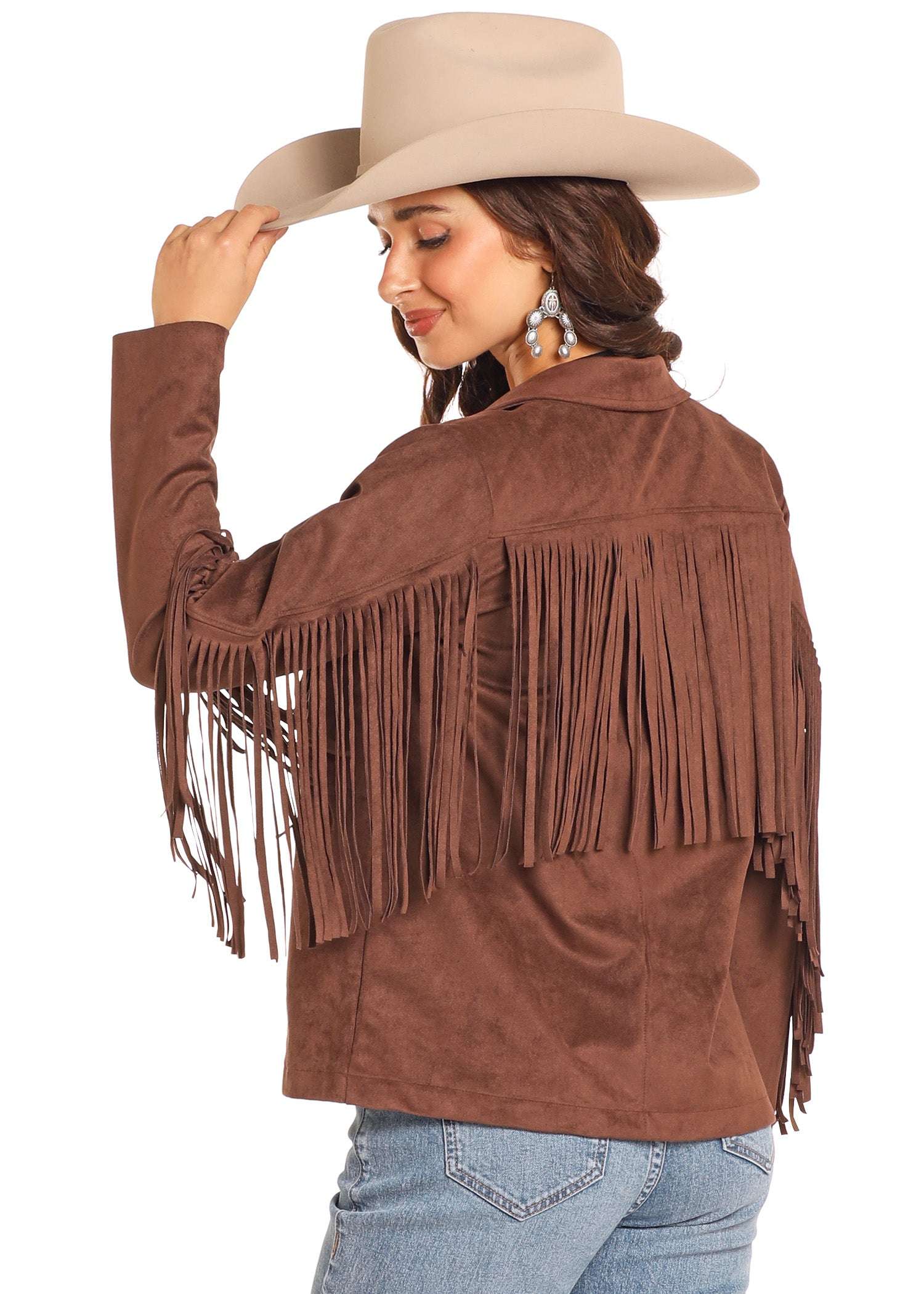 ROCK MICROSUEDE JACKET WITH FRINGE BROWN BW92C04506 Laherradurawwnc.com