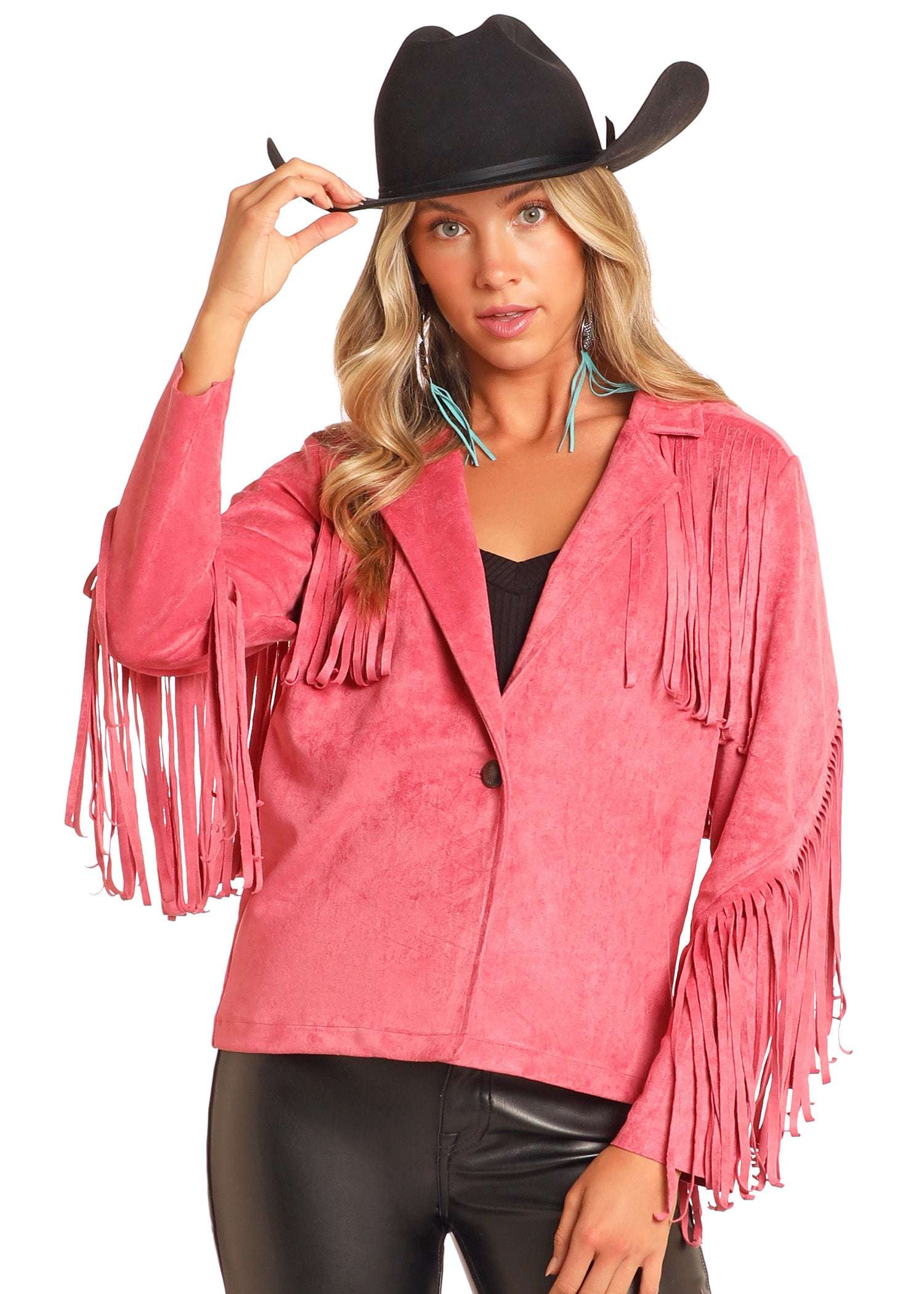 Rock&roll Womens Micro Suede Jacket W Fringe Pink BW92C04506 Laherradurawwnc.com