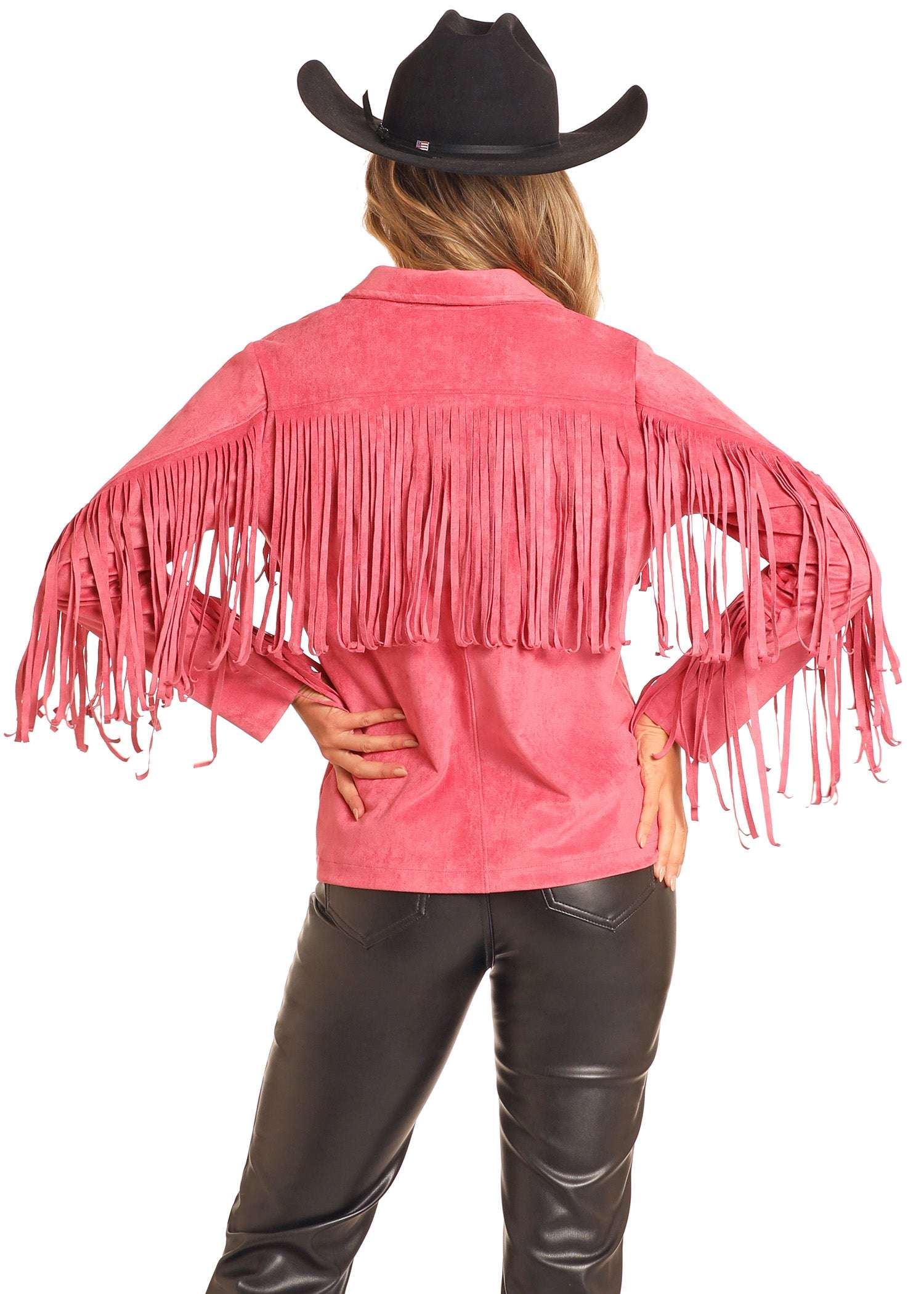 Rock&roll Womens Micro Suede Jacket W Fringe Pink BW92C04506 Laherradurawwnc.com
