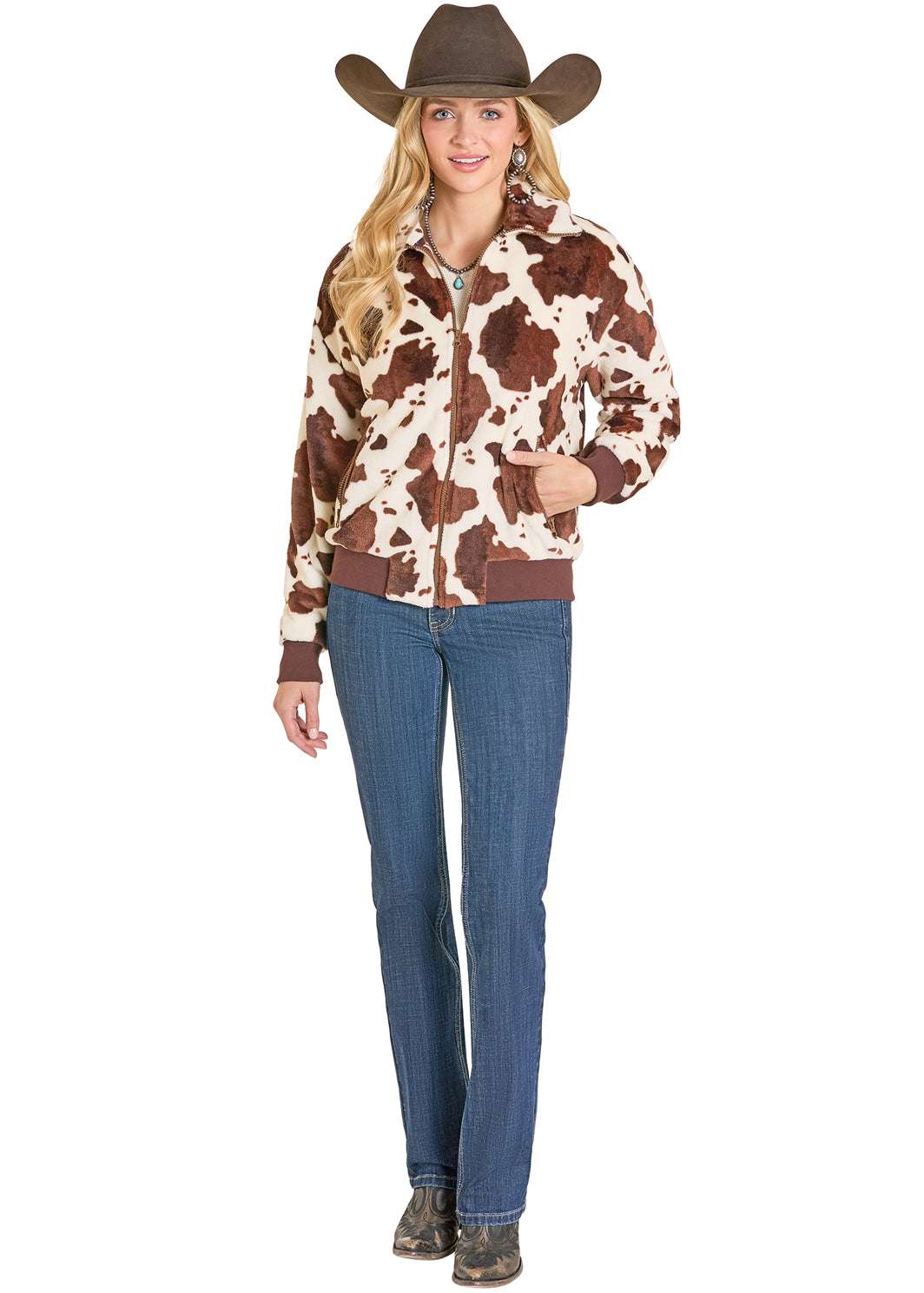ROCK&ROLL COWHIDE PRINTED JACKET BROWN WOMENS -BW92C07757 Laherradurawwnc.com