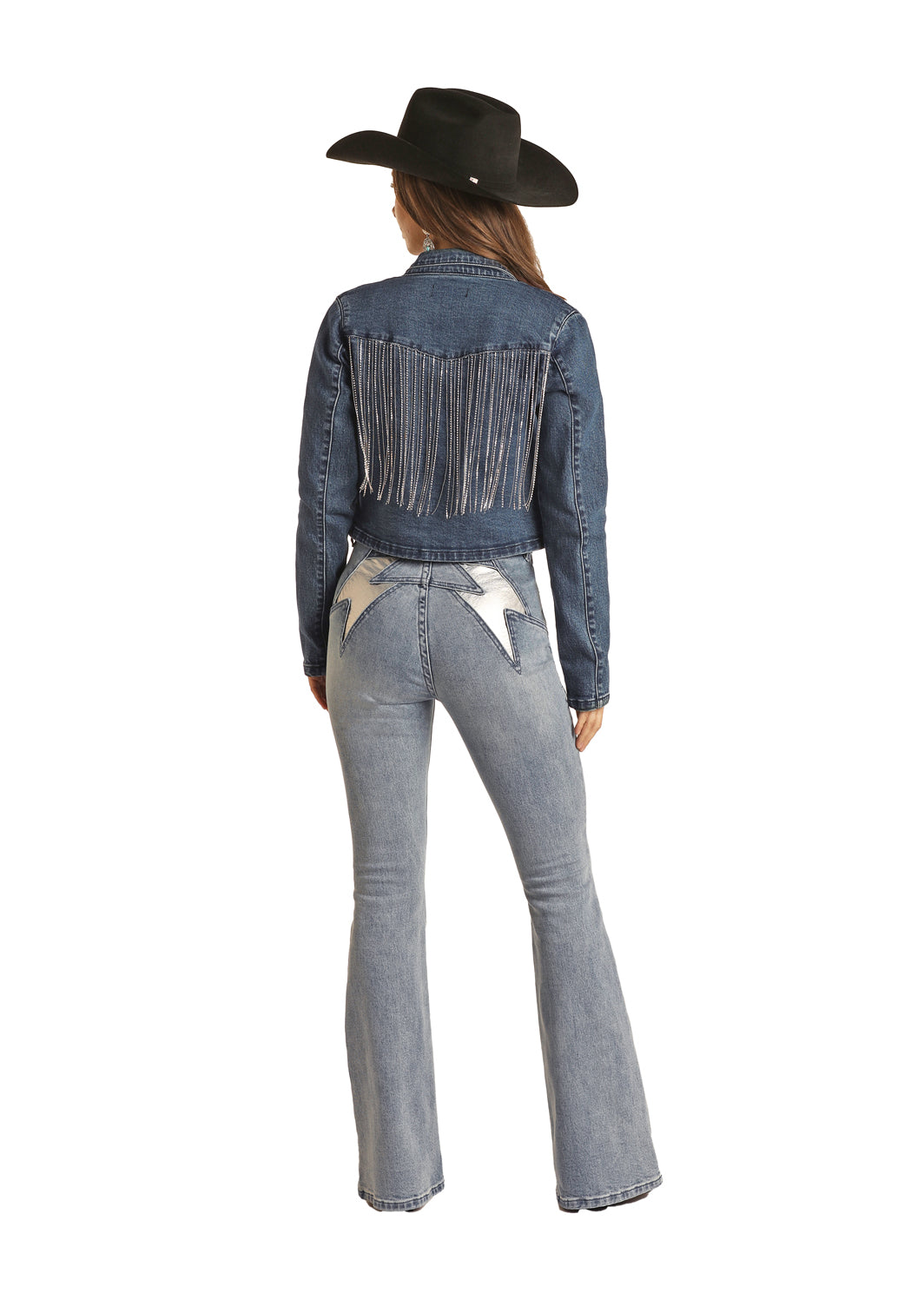 ROCK&ROLL FRINGE DENIM CROPPED BLAZER-BW92D02267