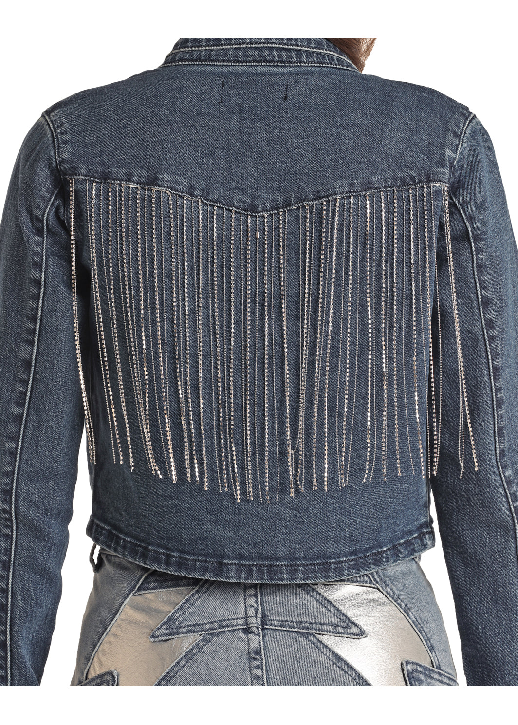 ROCK&ROLL FRINGE DENIM CROPPED BLAZER-BW92D02267