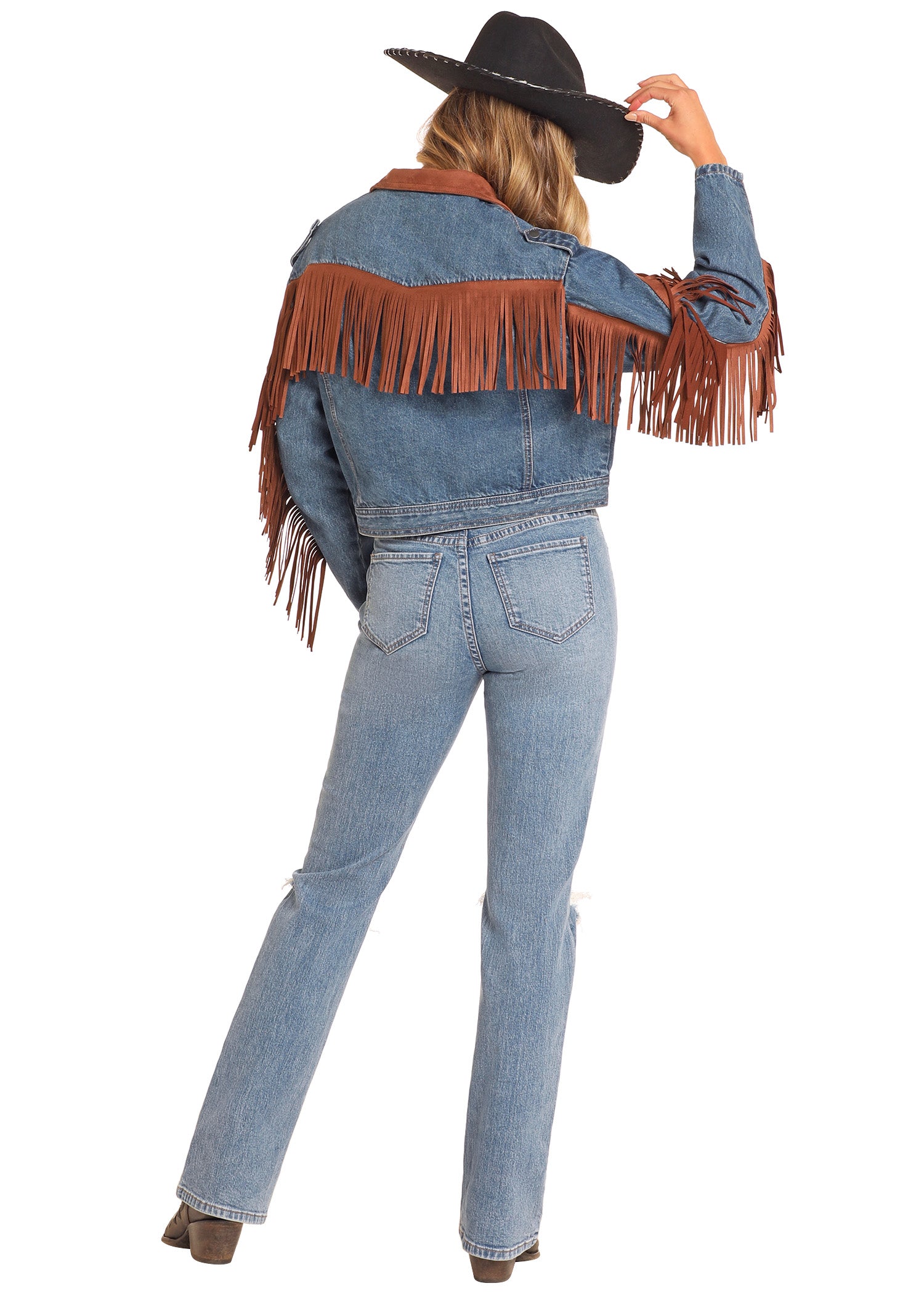 ROCK&ROLL DENIM INDIGO AND SUEDE FRINGE JACKET BW92D04921