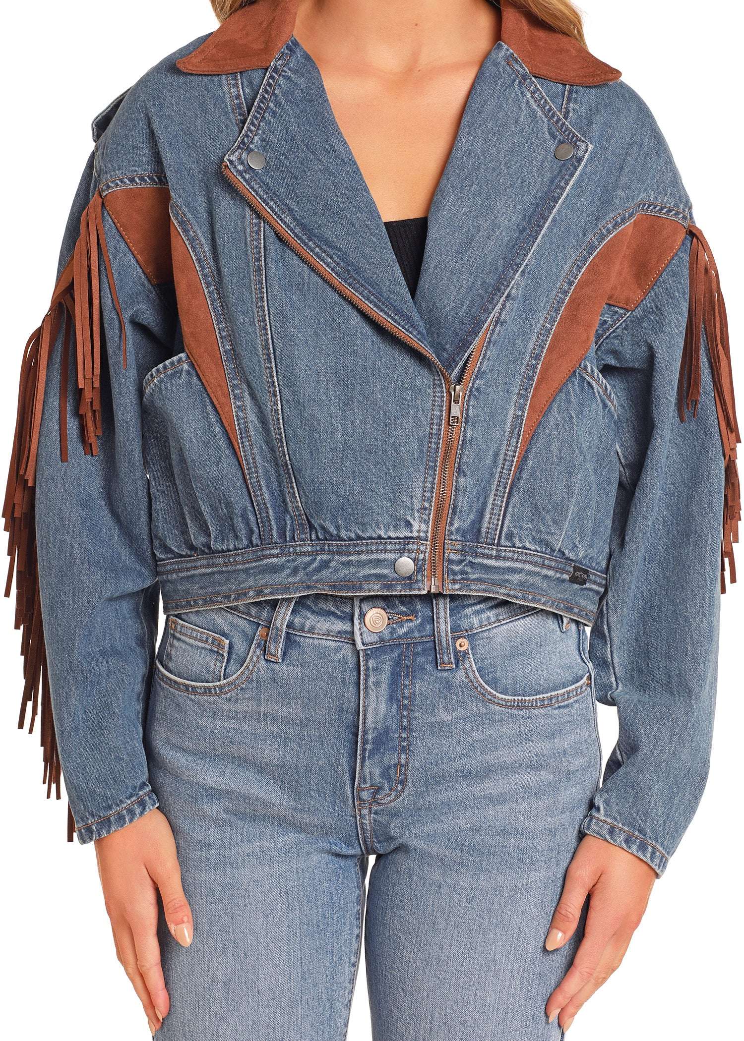 ROCK&ROLL DENIM INDIGO AND SUEDE FRINGE JACKET BW92D04921 Laherradurawwnc.com