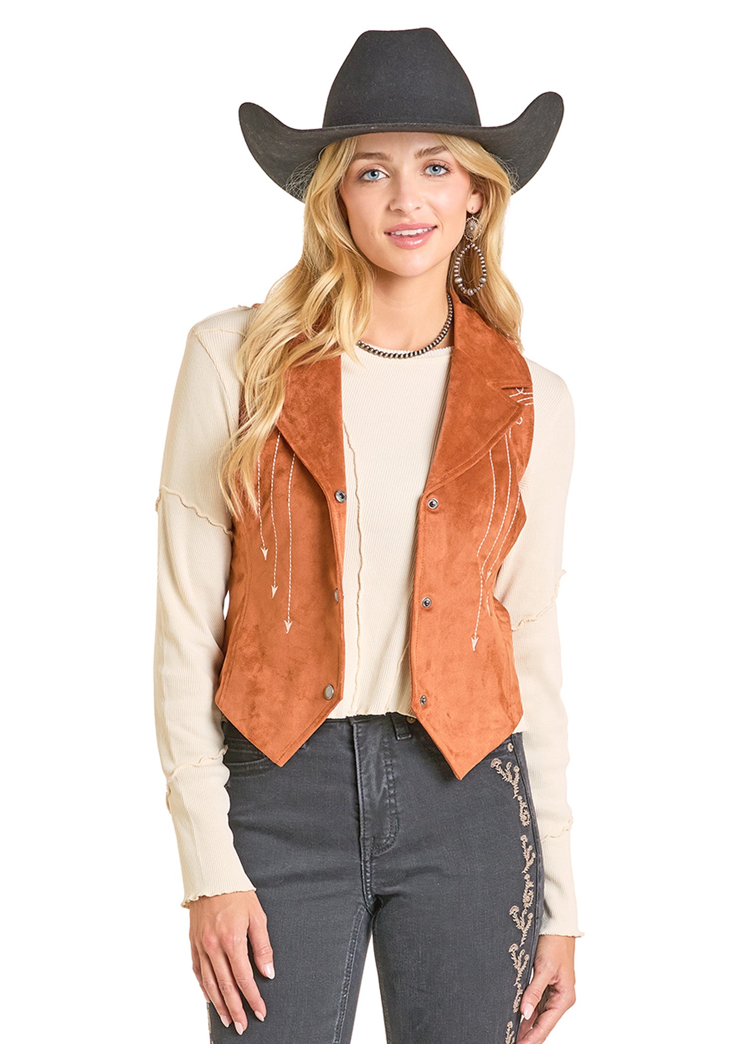 ROCK&ROLL WOMEN EMBROIDERED VEST CAME1 BW98C06988