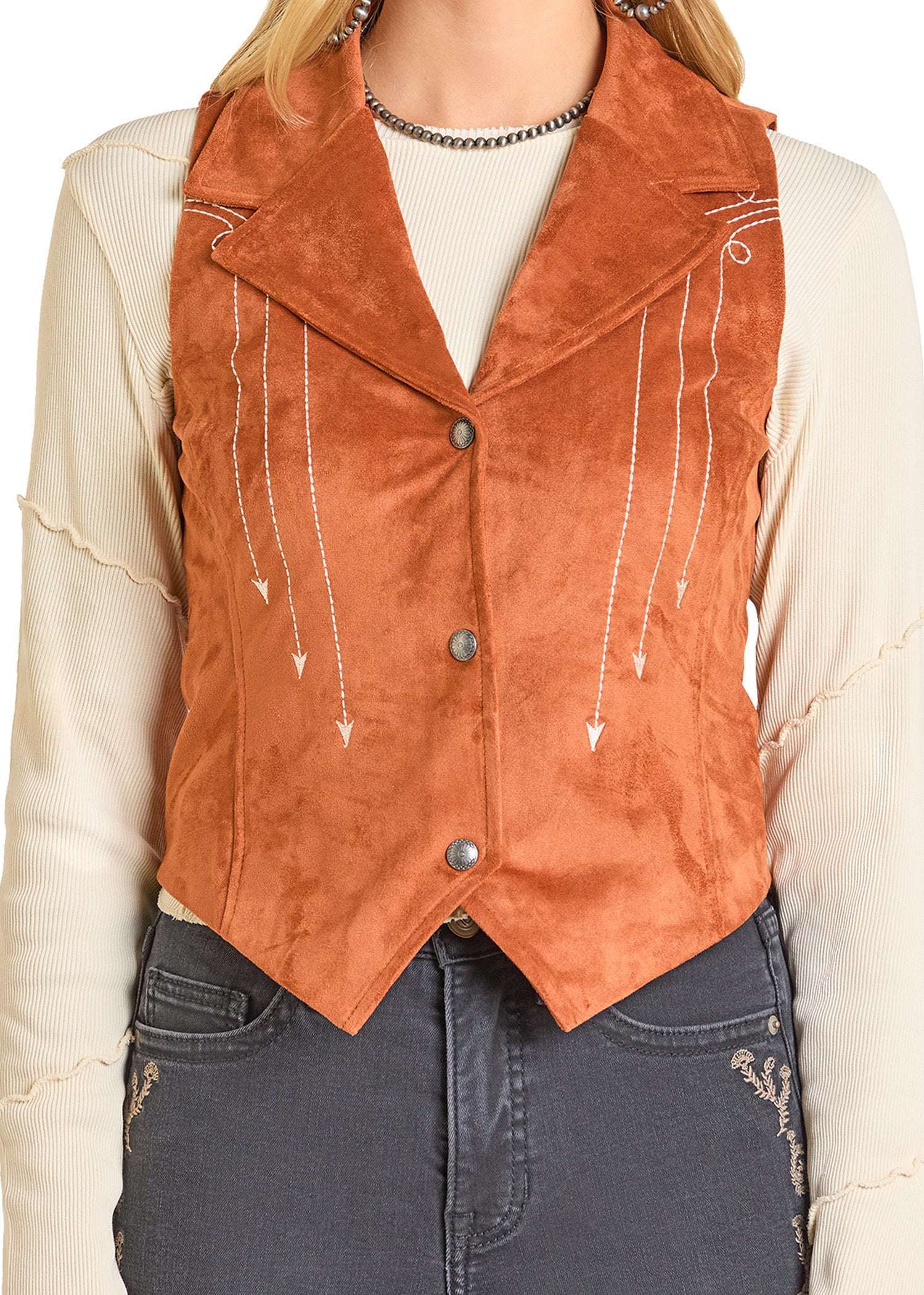 ROCK&ROLL WOMEN EMBROIDERED VEST CAME1 BW98C06988 Laherradurawwnc.com