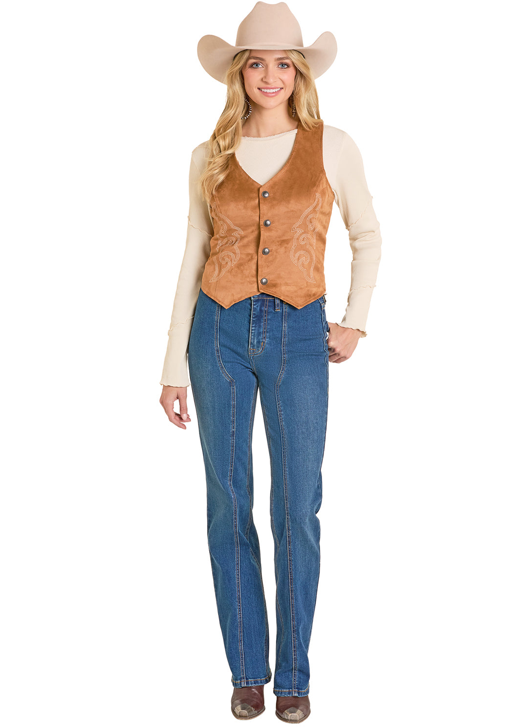 ROCK&ROLL WOMEN EMBROIDERED MICROSUEDE VEST CAMEL BW98C07762