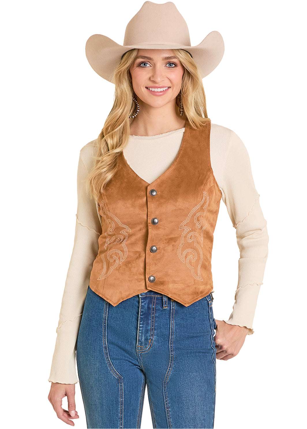 ROCK&ROLL WOMEN EMBROIDERED MICROSUEDE VEST CAMEL BW98C07762 Laherradurawwnc.com