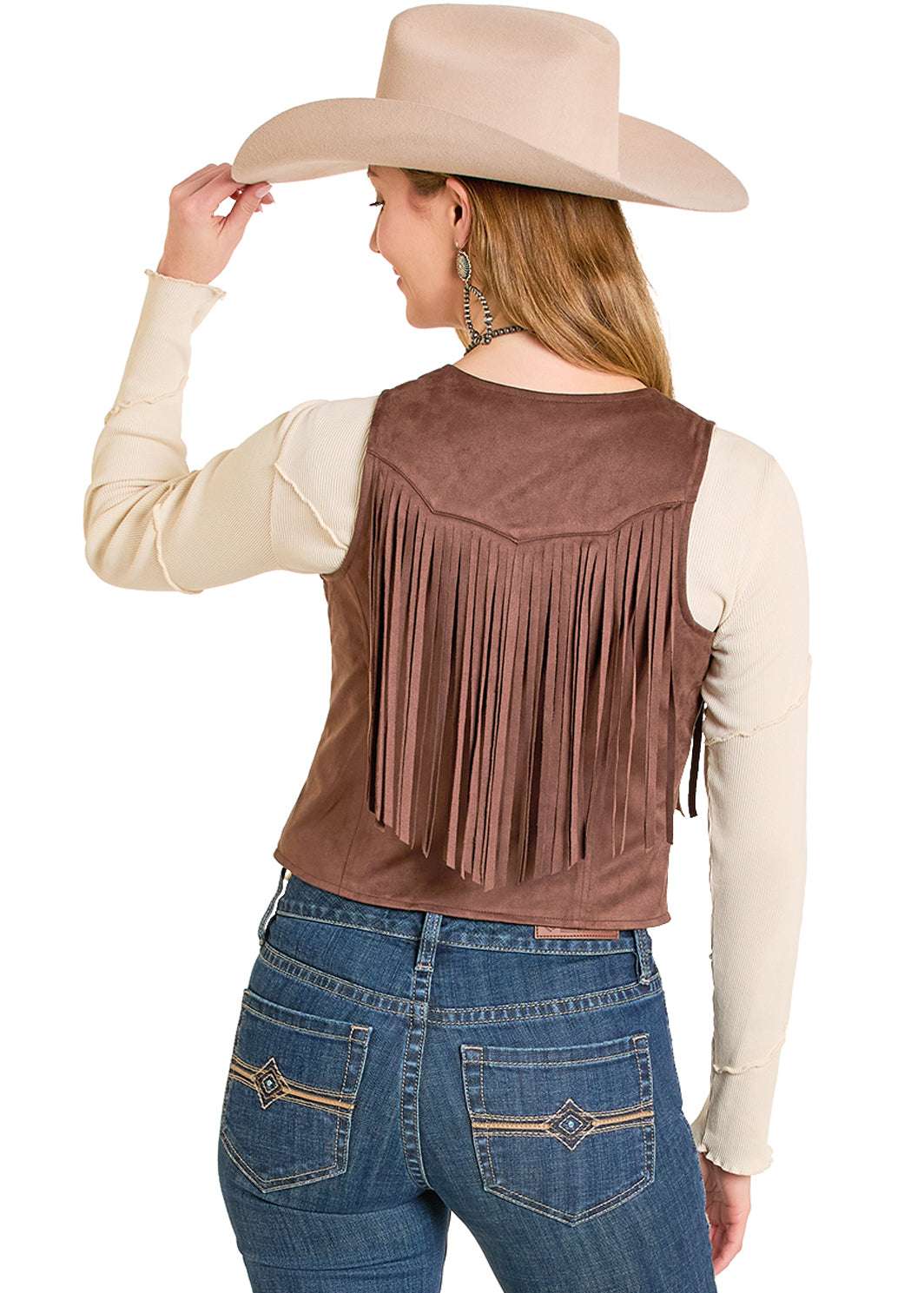 ROCK&ROLL WOMEN EMBROIDERED YOKE VEST DARK BROWN BW98C07788 Laherradurawwnc.com