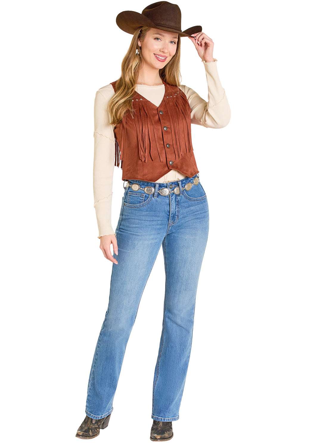 ROCK&ROLL WOMEN EMBROIDERED YOKE VEST MAHOGANY BW98C07788 Laherradurawwnc.com