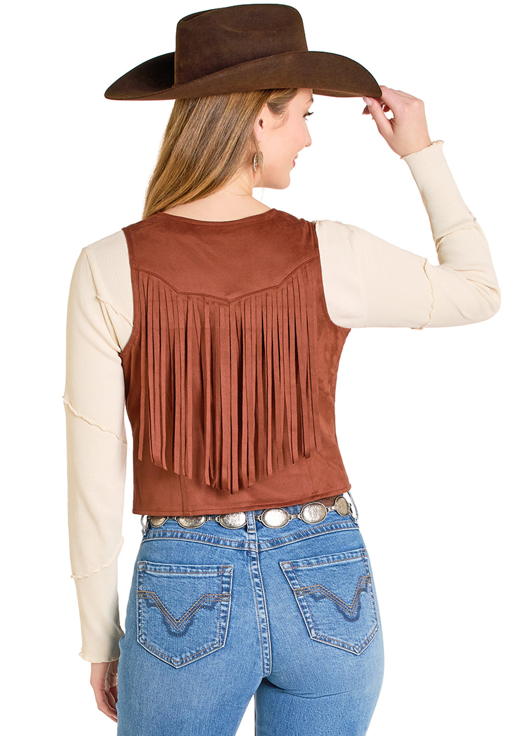 ROCK&ROLL WOMEN EMBROIDERED YOKE VEST MAHOGANY BW98C07788