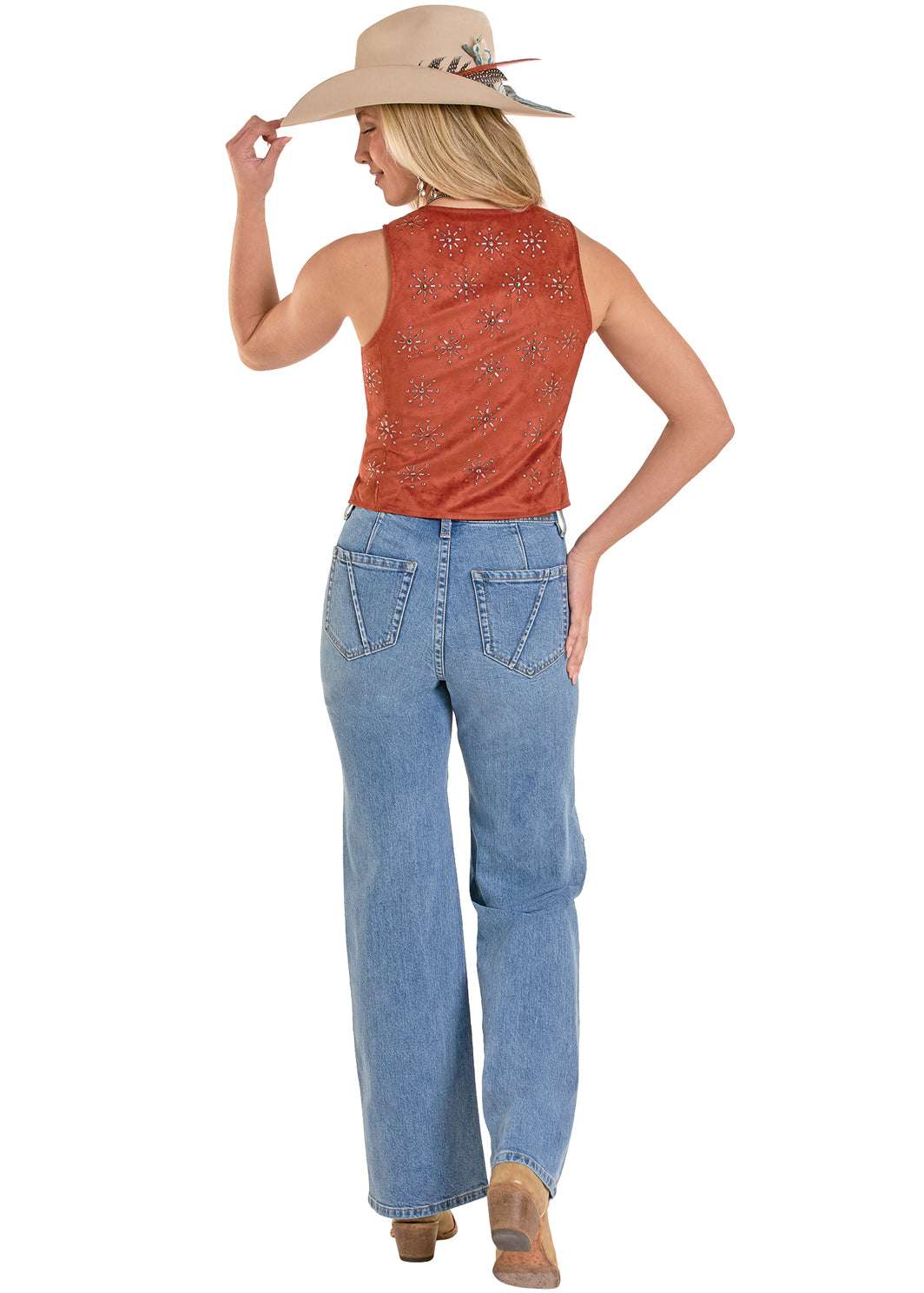 ROCK&ROLL WOMEN RUST STUDDED SNAP VEST BW98C08085 Laherradurawwnc.com