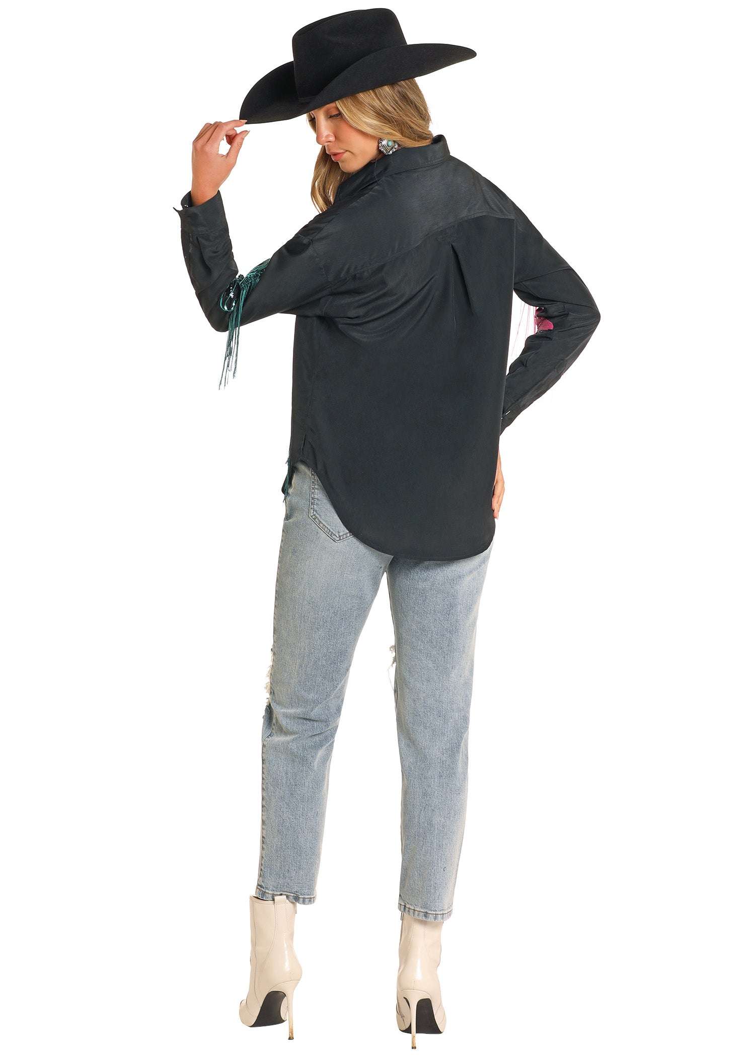 Rock&RoLl women Black sequined Boot Overshirt BWB2C04504 Laherradurawwnc.com