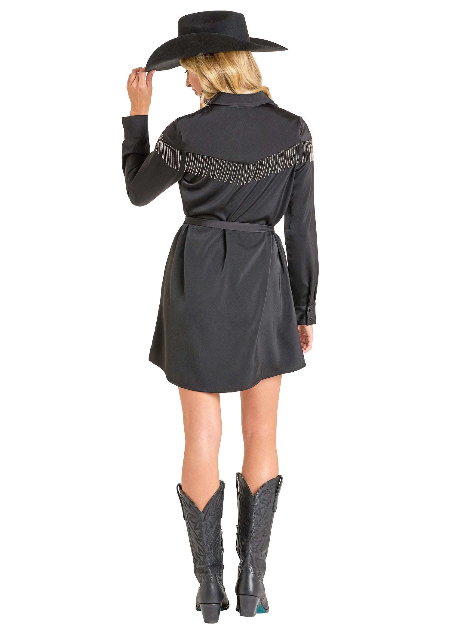 ROCK&ROLL WOMEN MINI DRESS WITH CHAIN FRINGE BLACK BWD2R06958 Laherradurawwnc.com