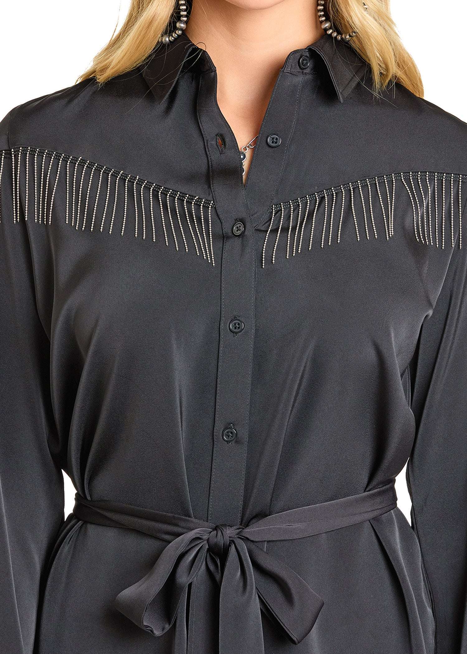 ROCK&ROLL WOMEN MINI DRESS WITH CHAIN FRINGE BLACK BWD2R06958 Laherradurawwnc.com