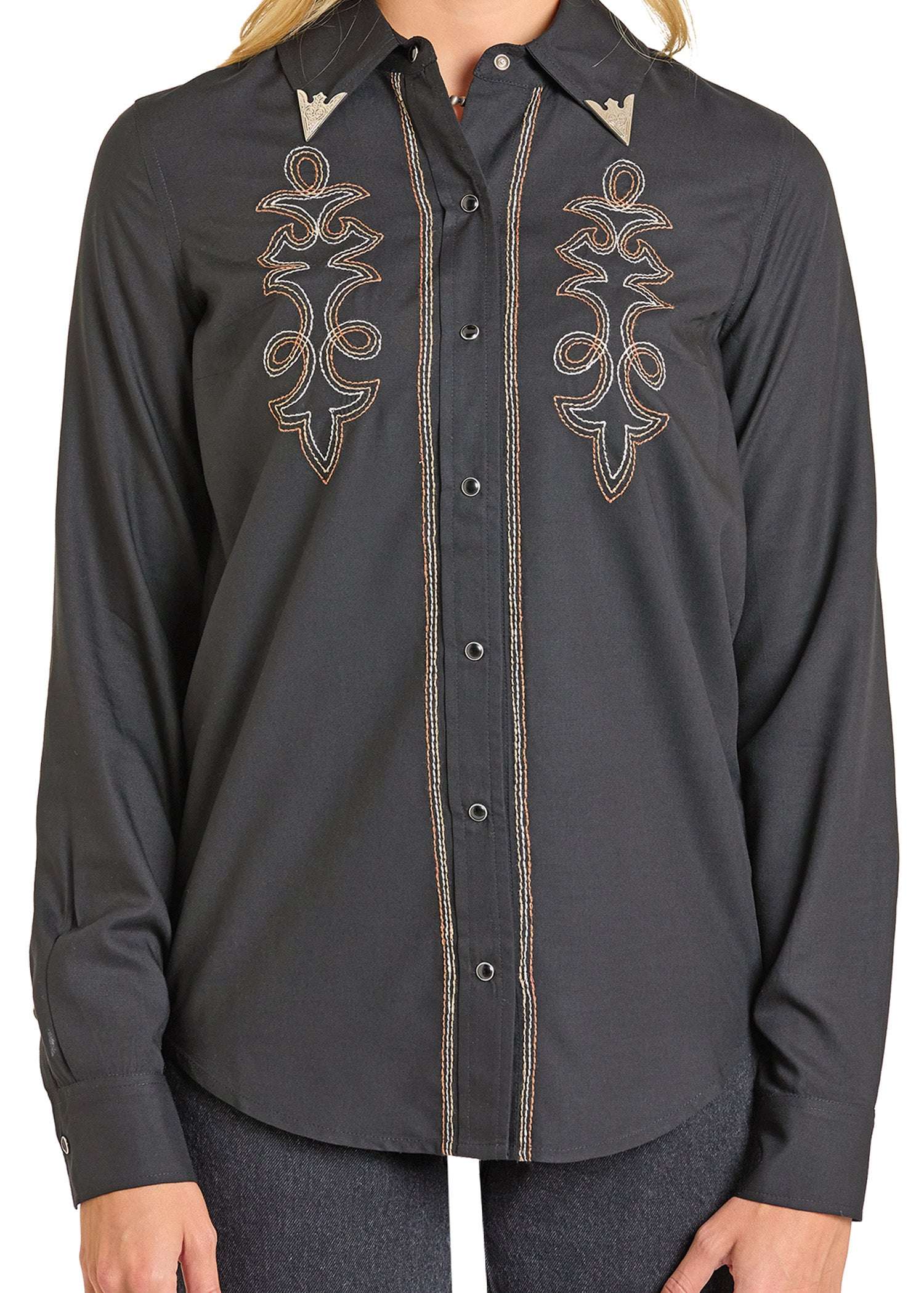 ROCK&ROLL WOMEN BOOT STITCH SNAP SHIRT BLACK BWN2S07027 Laherradurawwnc.com