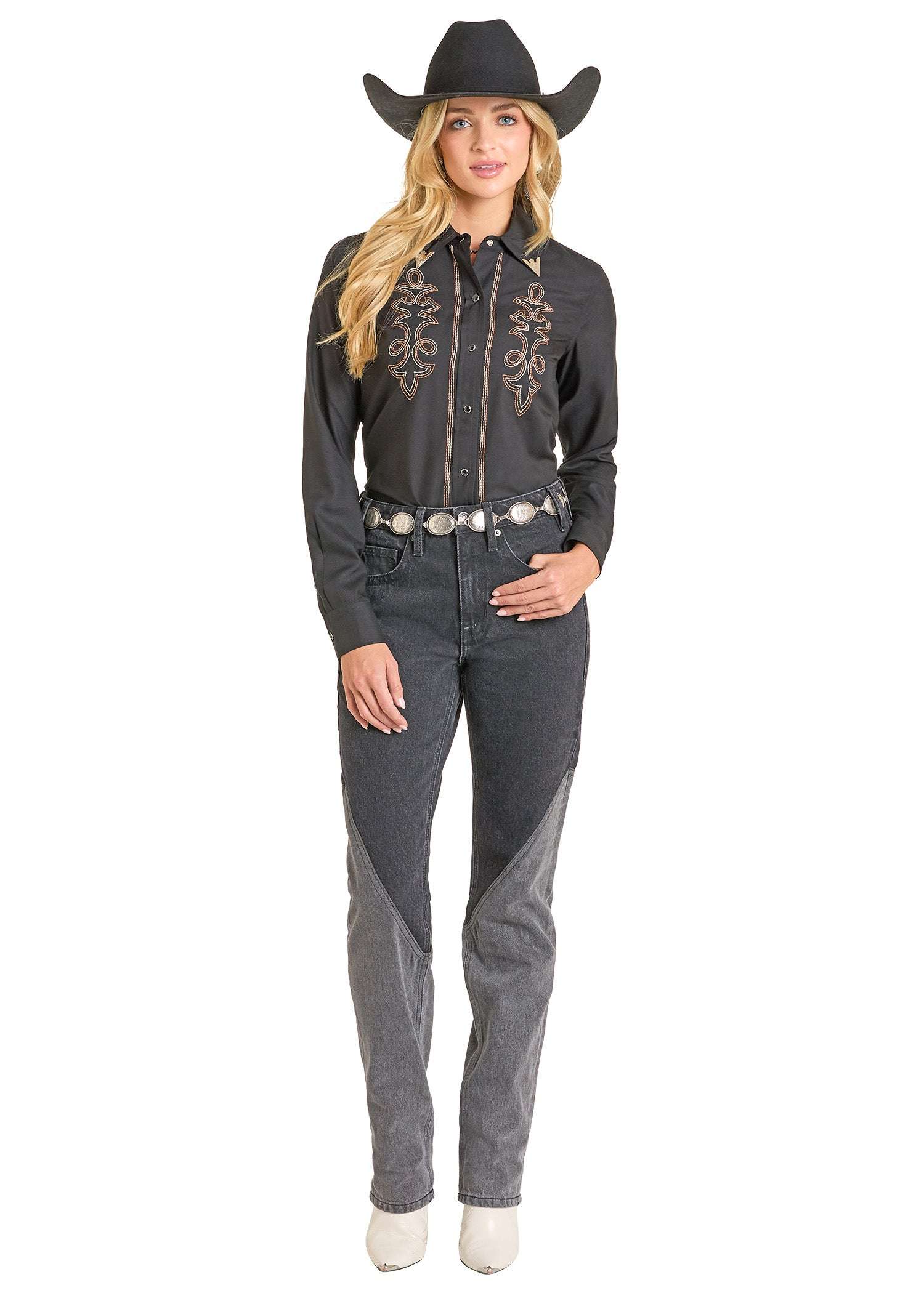 ROCK&ROLL WOMEN BOOT STITCH SNAP SHIRT BLACK BWN2S07027 Laherradurawwnc.com