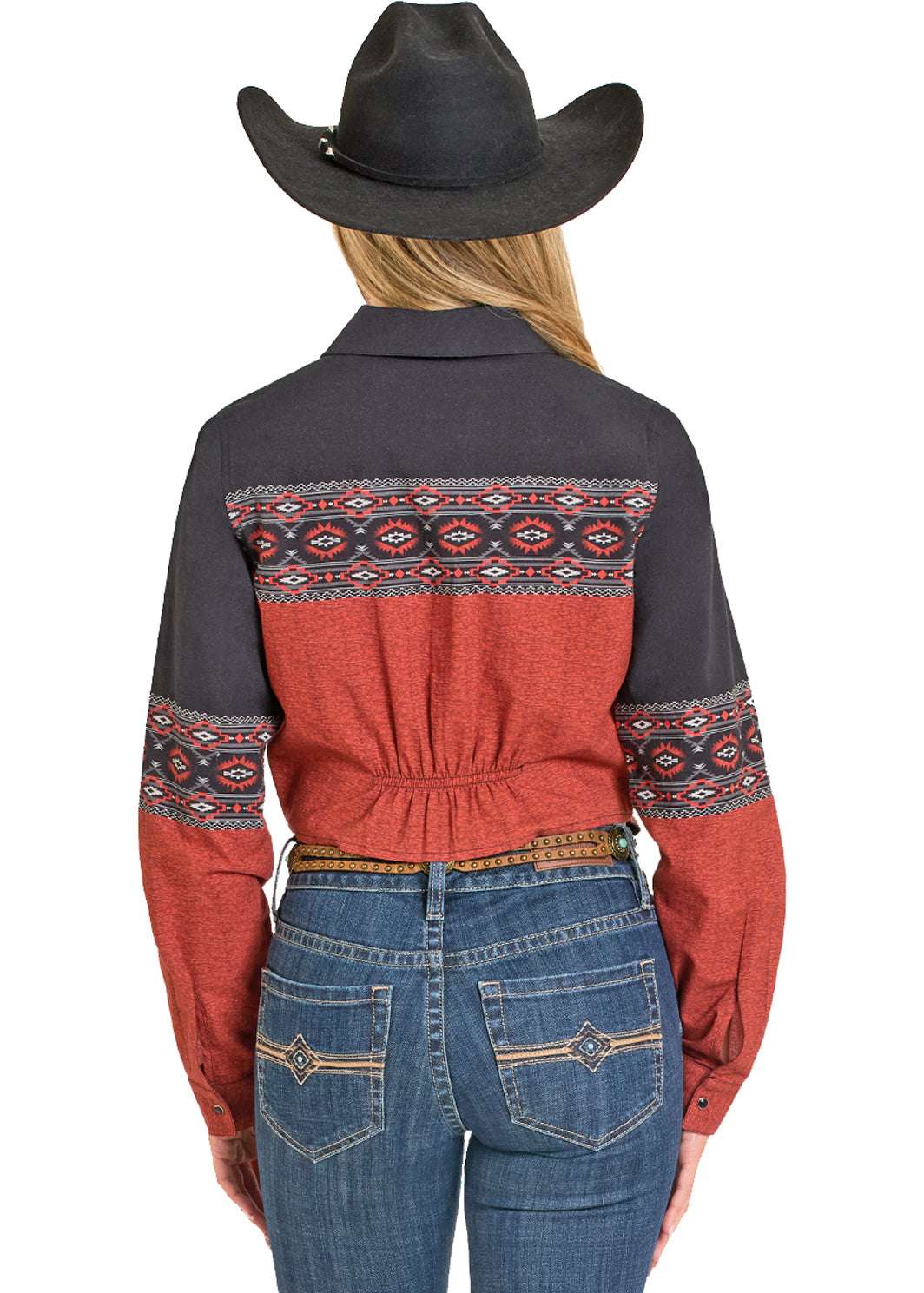 ROCK&ROLL WOMEN RETRO AZTEC BORDER SHIRT PEACOCK-BWN2S07778 Laherradurawwnc.com