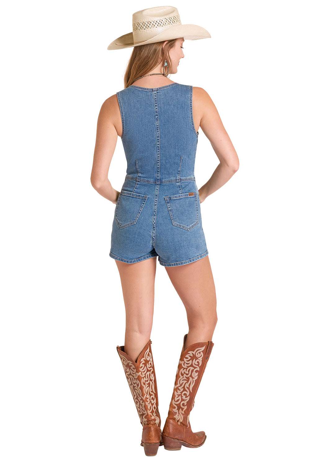 ROCK&ROLL WOMENS SLEEVELESS VEST ROMPER MEDIUM WASH - BWR2D09106 Laherradurawwnc.com