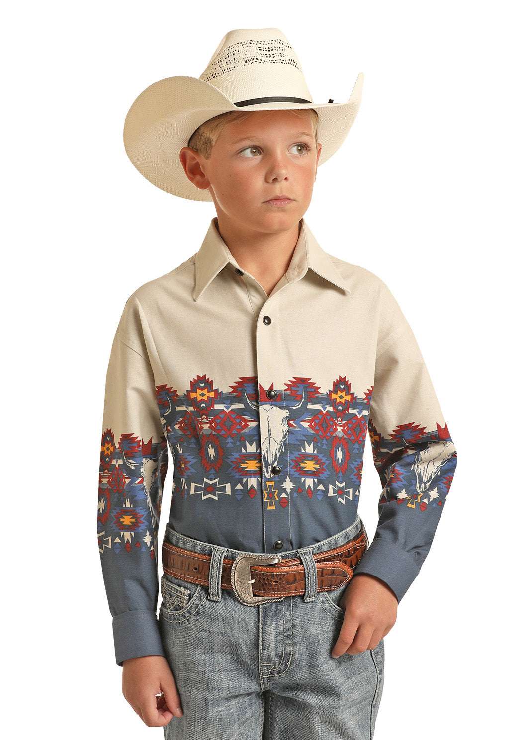 PANHANDLE BOYS DARK WASH LS SNAP LONG SLEEVE SHIRT C0S3013 Laherradurawwnc.com