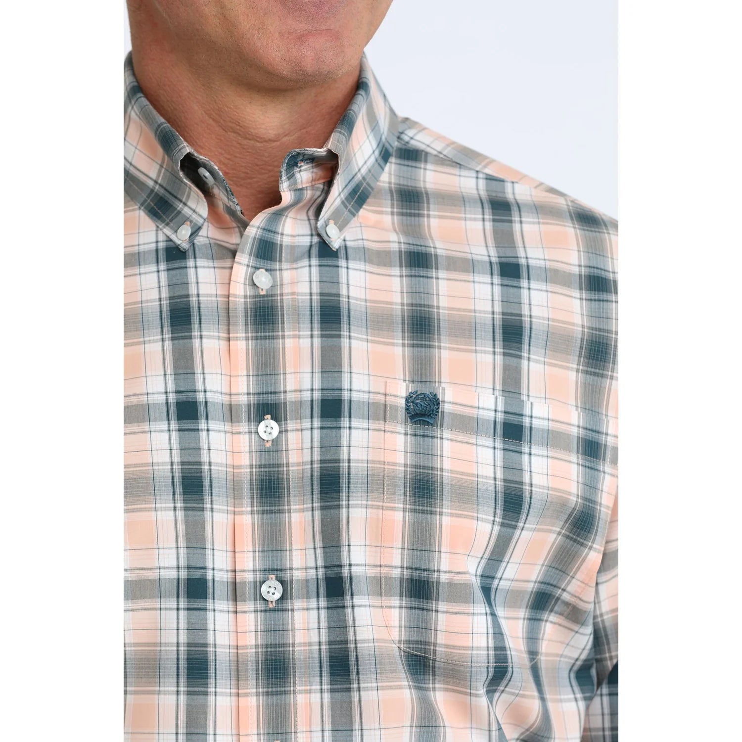 CINCH MENS PLAID CORAL LONG SLEEVE SHIRT - MTW1106103