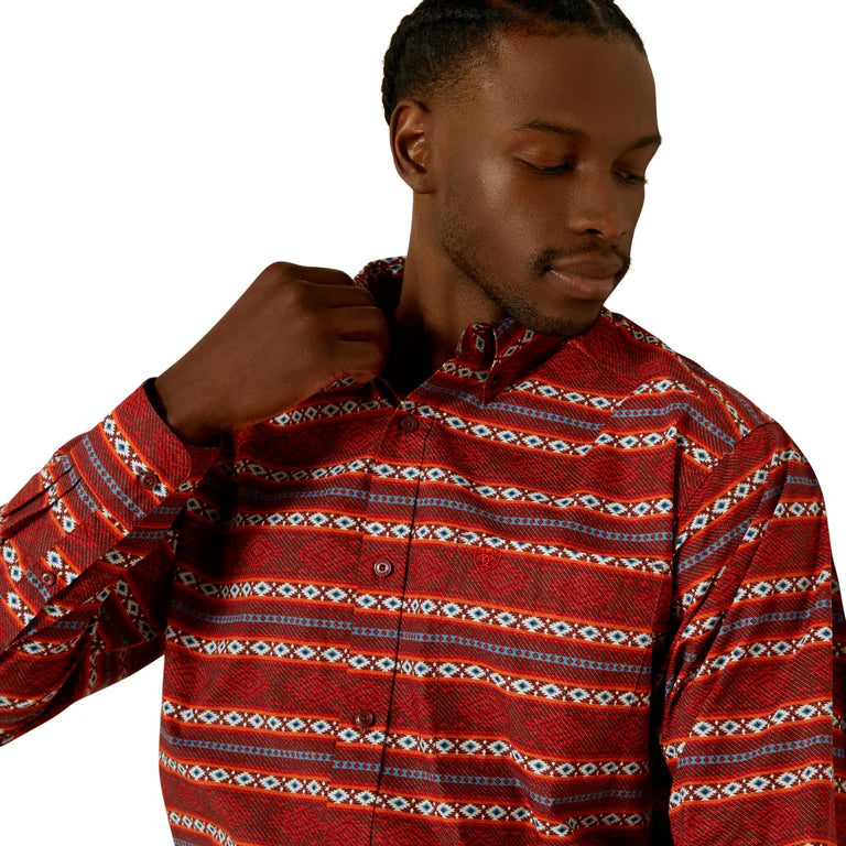 ARIAT MENS TIAGO LONG SLEEVE RED SHIRT CLASSIC FIT 10062185