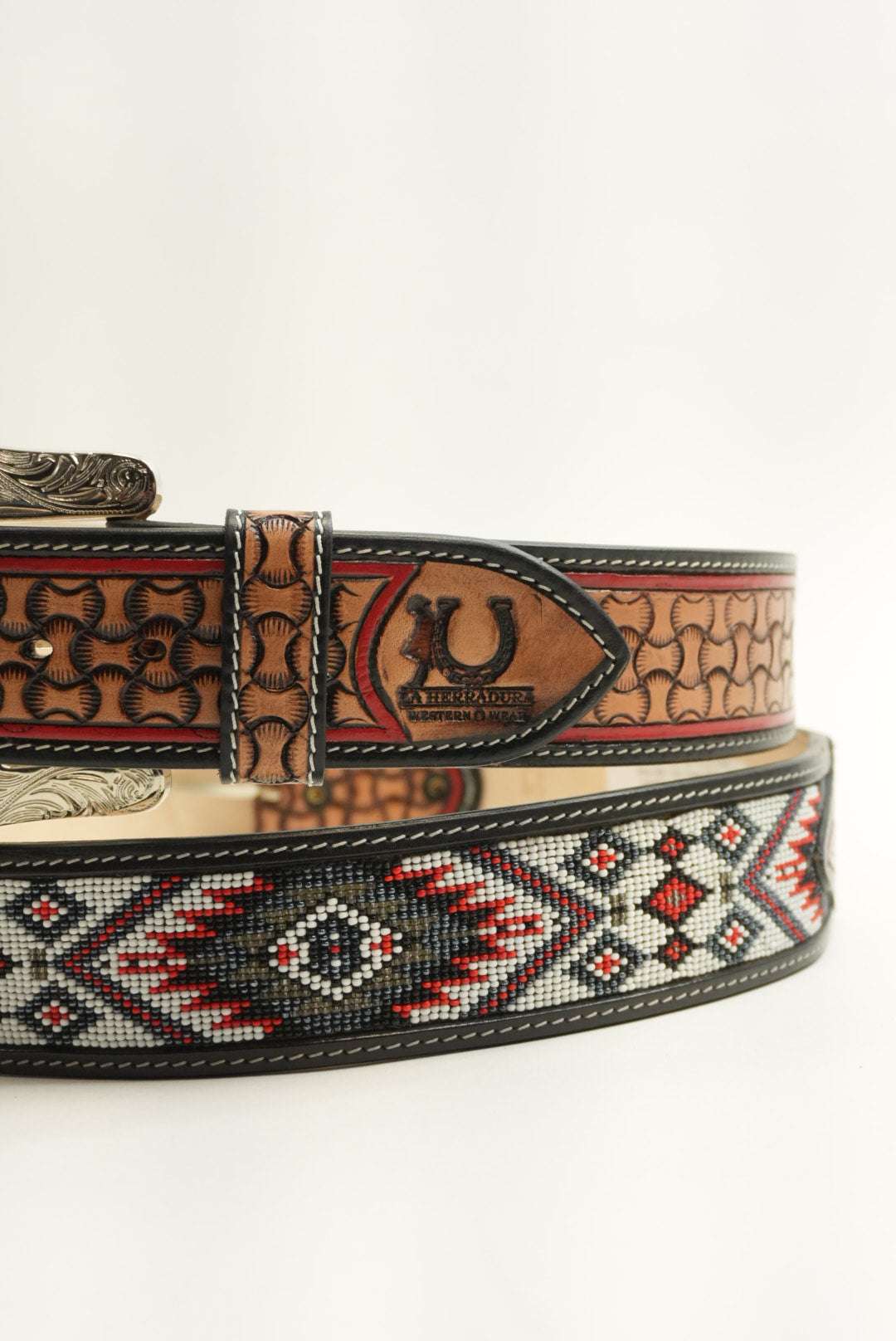 LA HERRADURA 2 INCH BELT BLACK AZTEC RED/GREY NEW DESIGN Laherradurawwnc.com