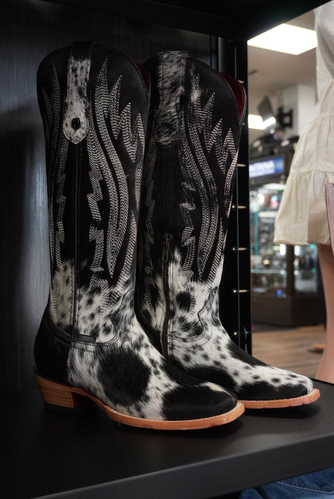 LA HERRADURA WOMEN TALL BOOT MELISSA HD COWHIDE BLANCO/NEGRO RED SQUARE TOE