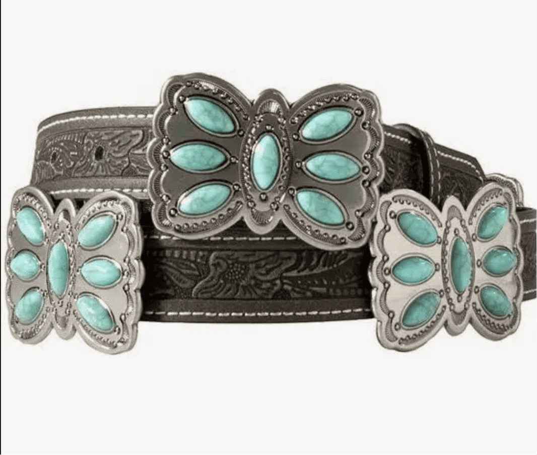 ANGEL WOMENS BELT RANCH BROWN WITH TURQUOISE PEARLS D140007301 Laherradurawwnc.com