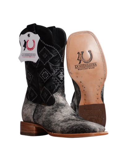 LA HERRADURA MENS COWHIDE DANIEL PELO PINTO NEGRO BARZA AC NAT NEW BOOT