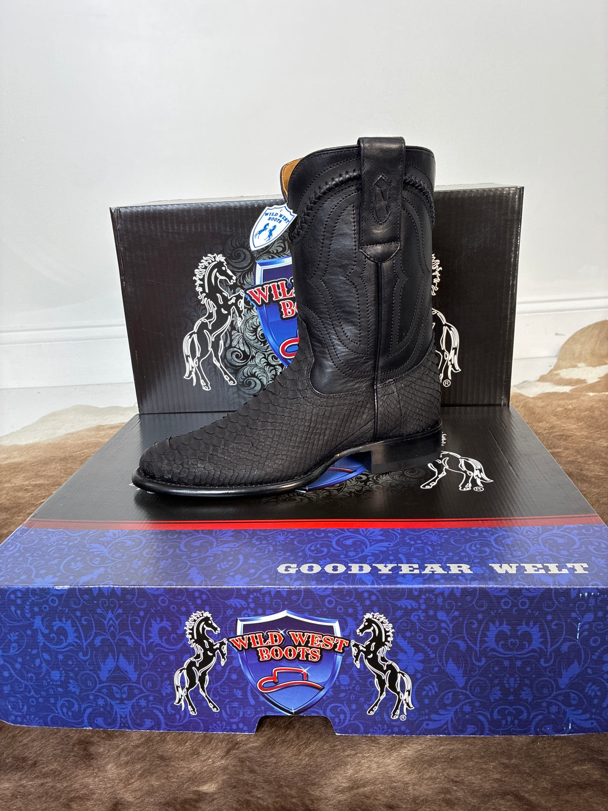 WILD WEST ROPER BOOT PYTHON NOBUCK BLACK 2691ZN5707