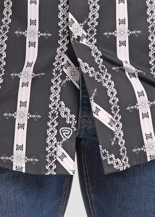 ROCK&ROLL MENS BLACK AZTEC PRINTED SS SNAP SHIRT - BMN3S09426