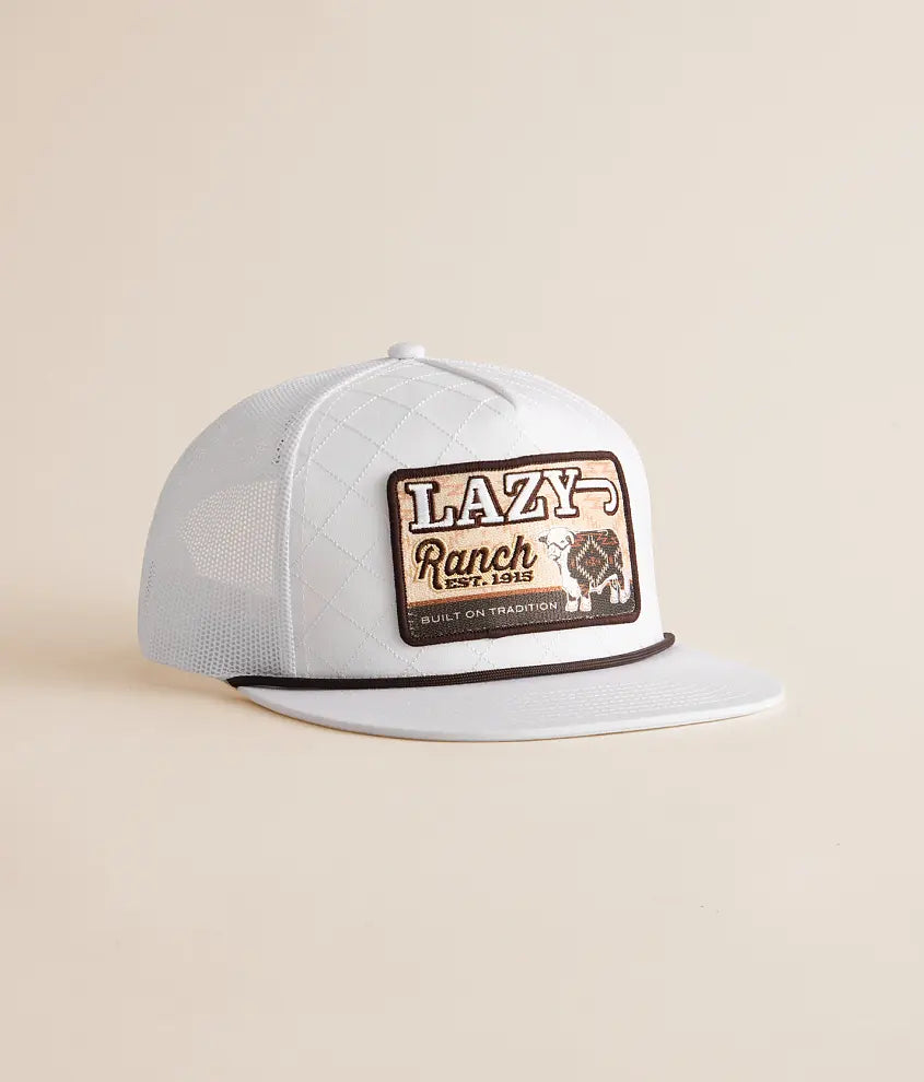 LAZY J RANCH CAP WHITE BROWN COOL FRONT ROPE TRUCKER HAT