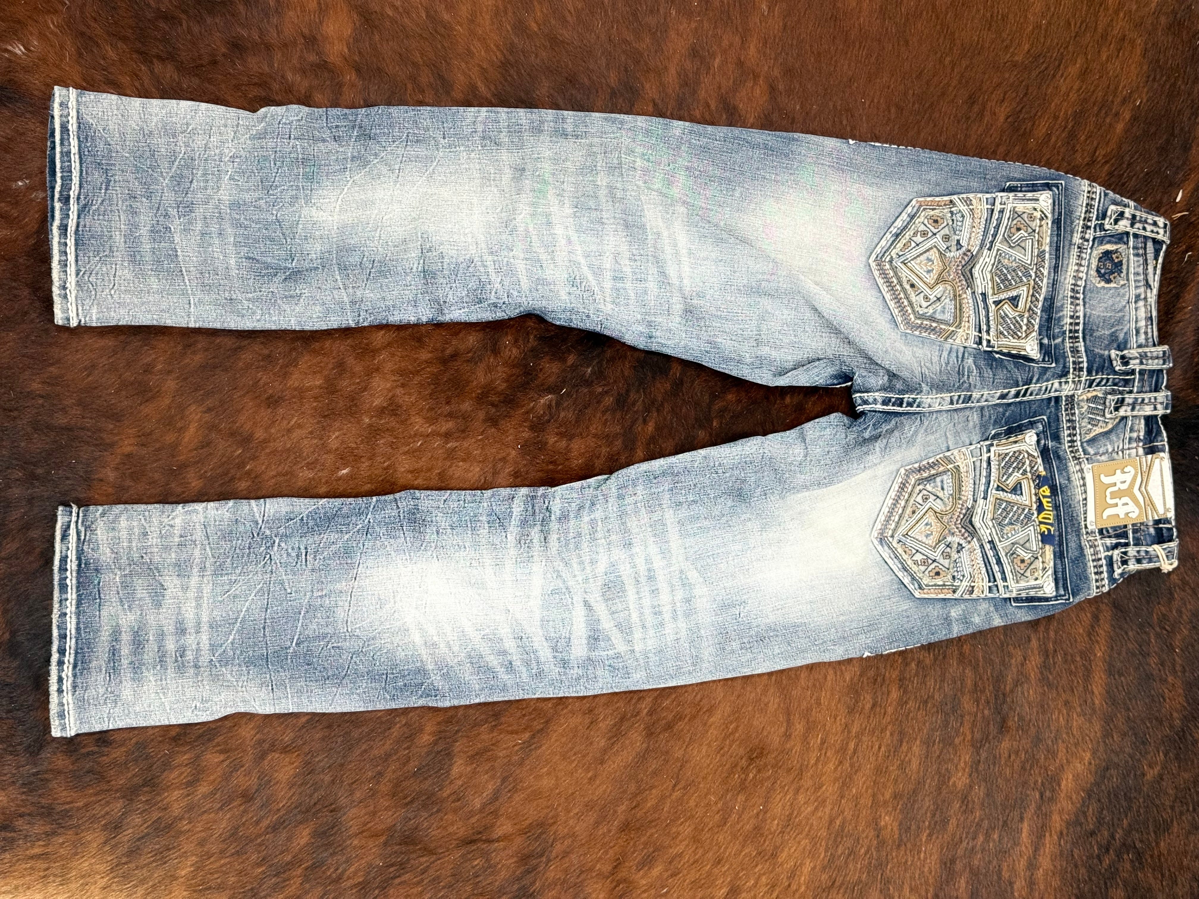 ROCK IN LA MENS LIGHT BLUE R-386 STRAIGHT LEG BOOT CUT JEANS