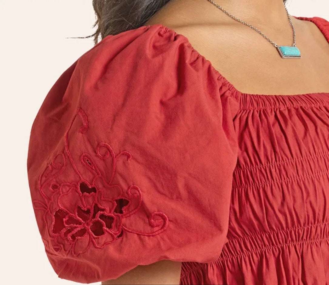 ROCK&ROLL WOMENS - RED EMBROIDERED SLEEVE TOP - BW51T08779 Laherradurawwnc.com