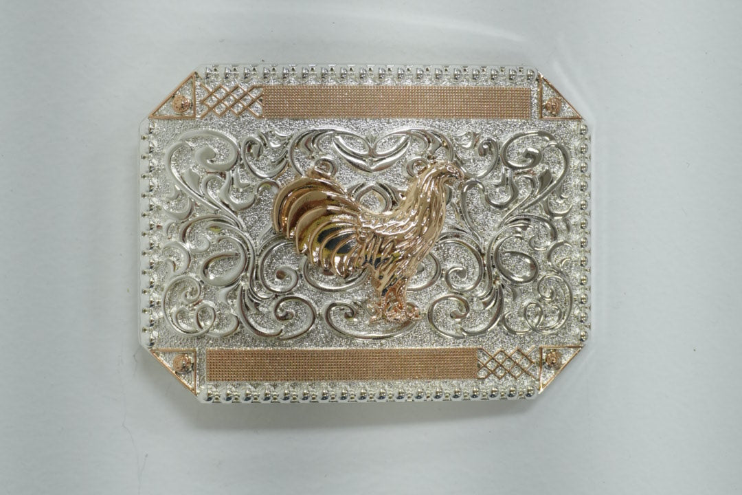 SQUARE BUCKLE ROOSTER ROSE GOLD SILVER