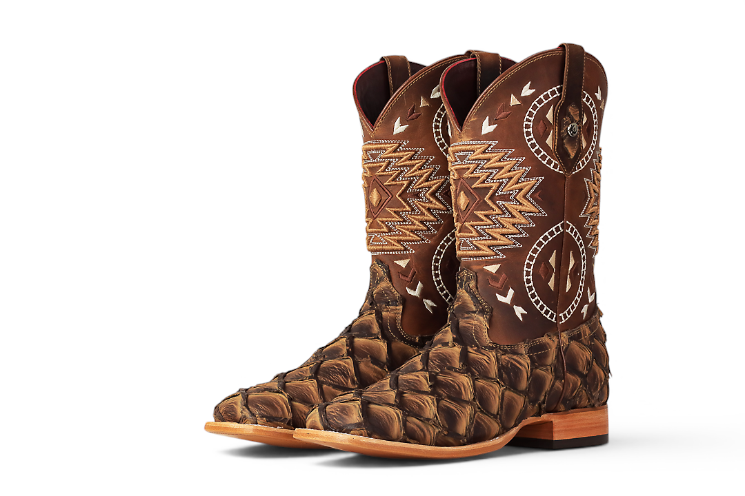 LA HERRADURA LH005 EXOTIC RANCHERA FISH SADDLE COFFEE RISE SQ TOE EE