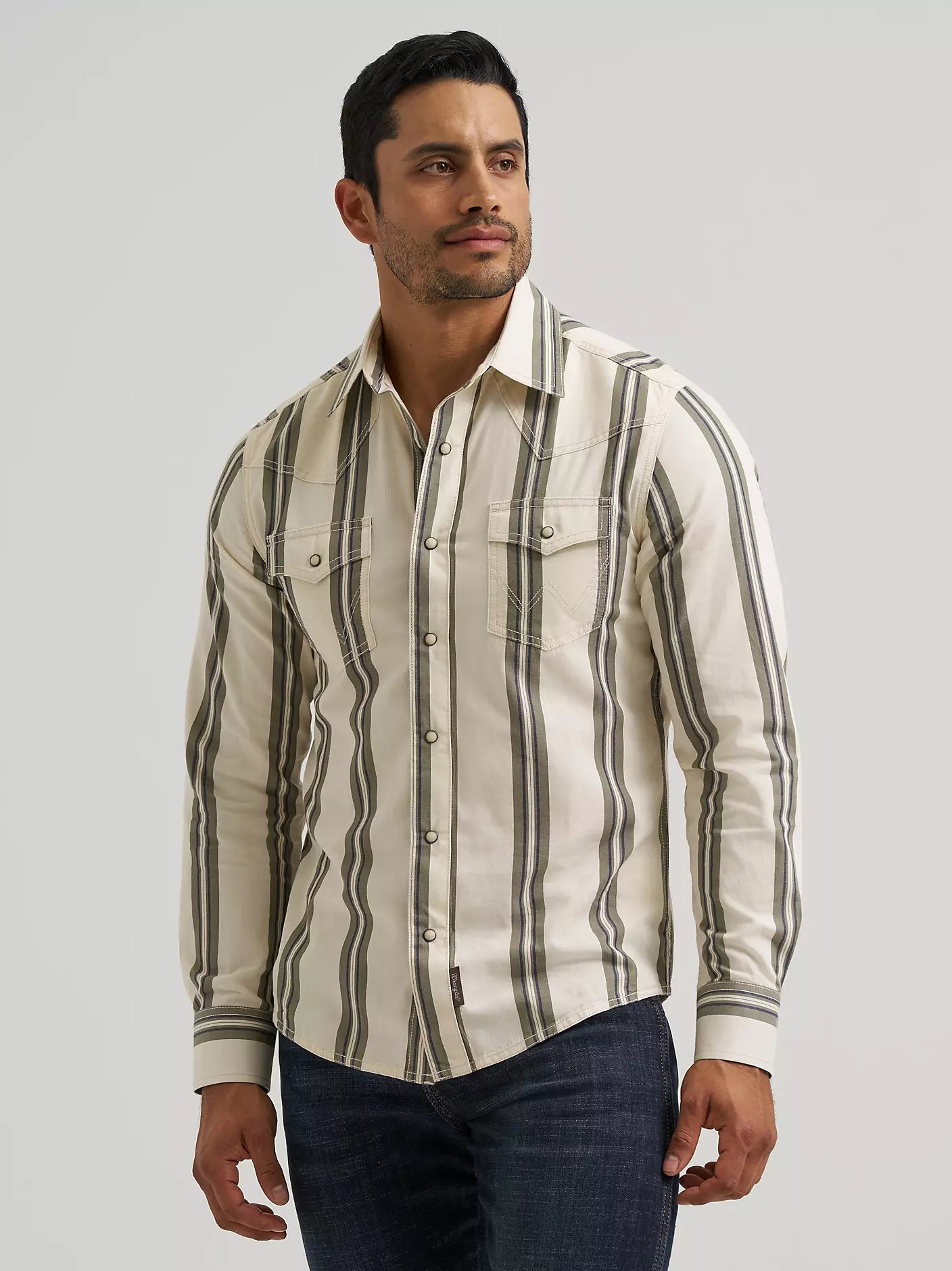 WRANGLER MENS STRIPED LONG SLEEVED SHIRT WITH POCKETS AND CLASP BUTTONS 112381538