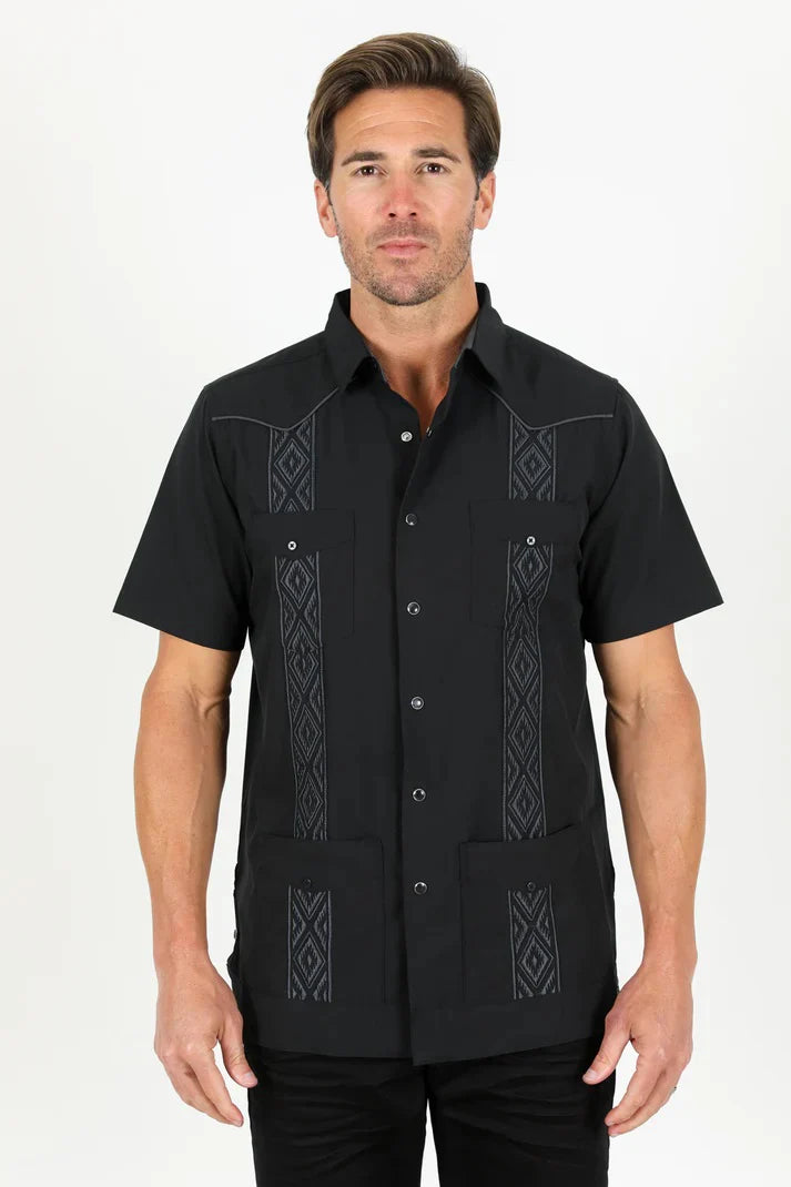 PLATINI MENS SHIRT SHORT SLEEVE BLACK GUS9339