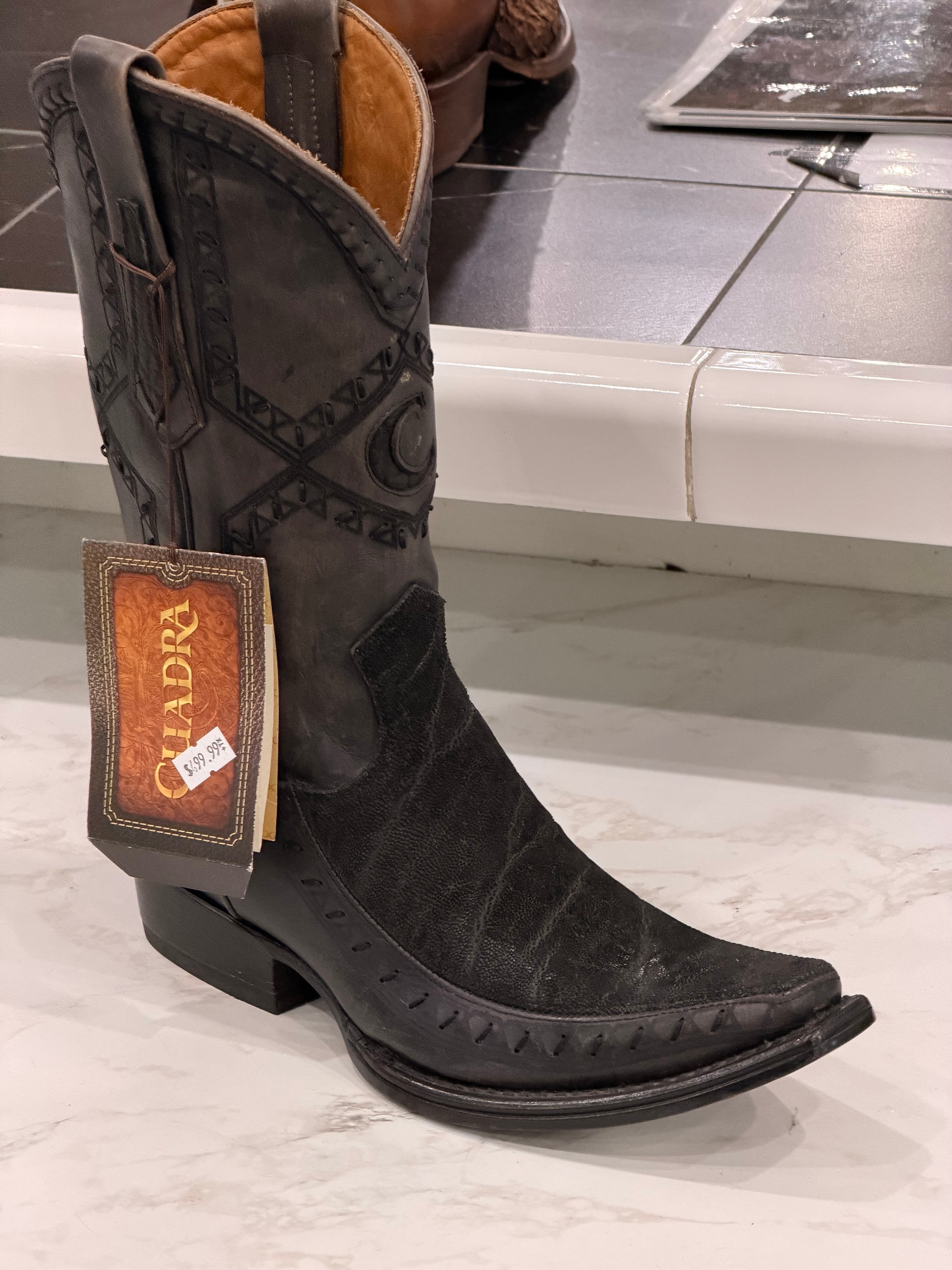 CUADRA BOOT ELEFANTE DUSTY BLACK LASER & WOVEN NARROW SQUARE TOE